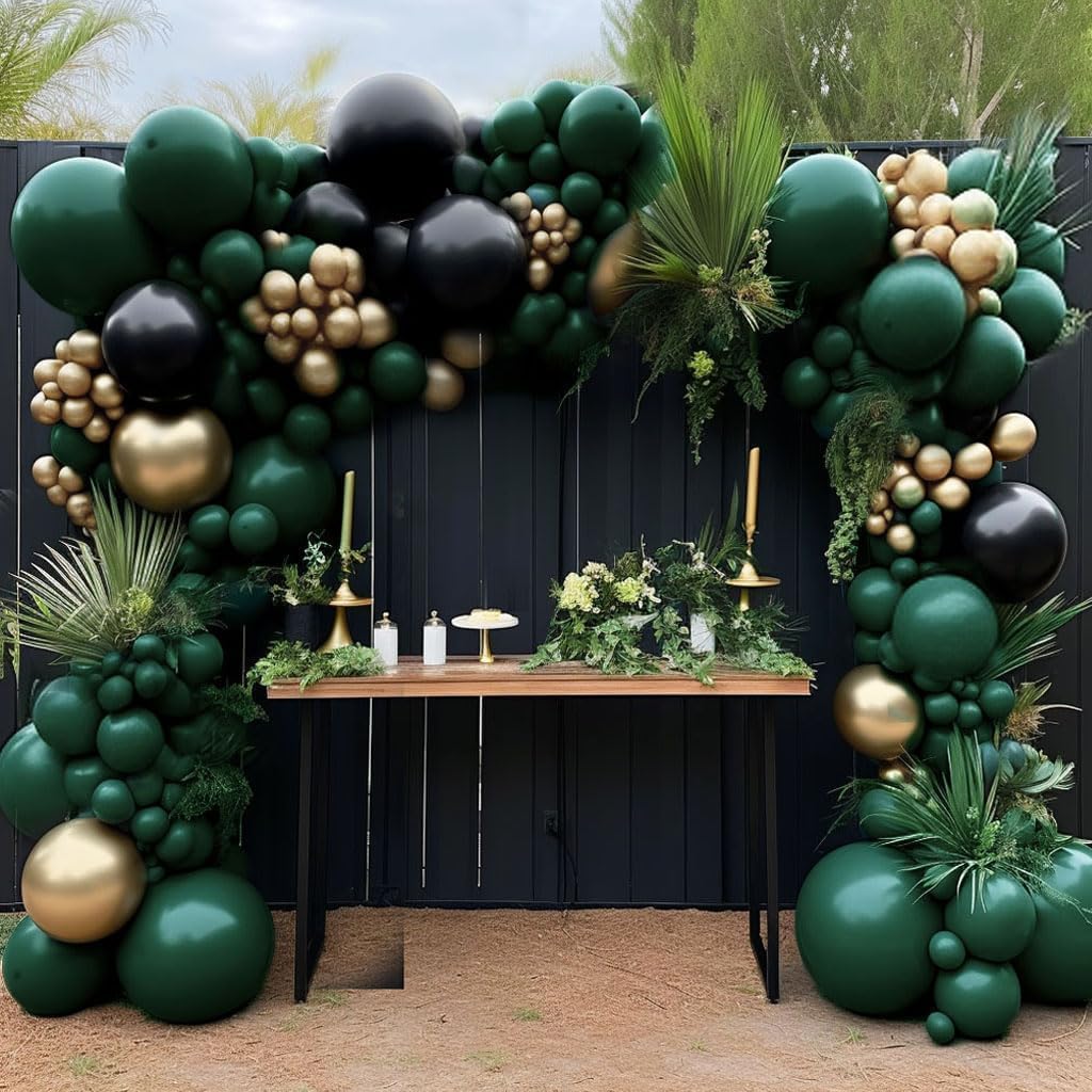 Black Green Gold Balloon Garland Double Stuffed Forest Dark Green Black Gold Balloon Arch Kit