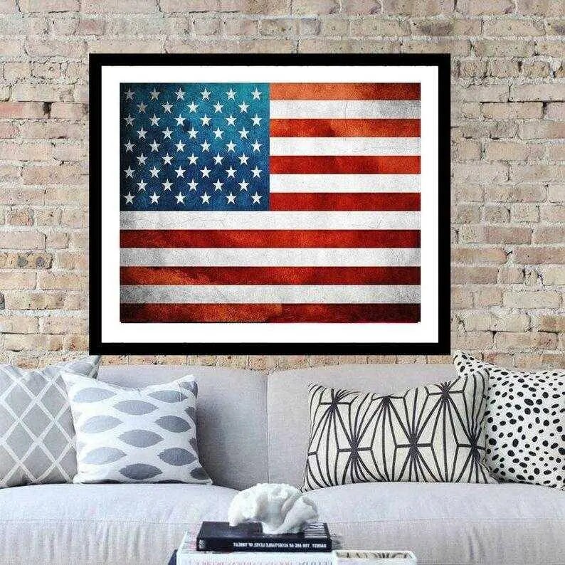USA Flag State art Vintage American Flag Print
