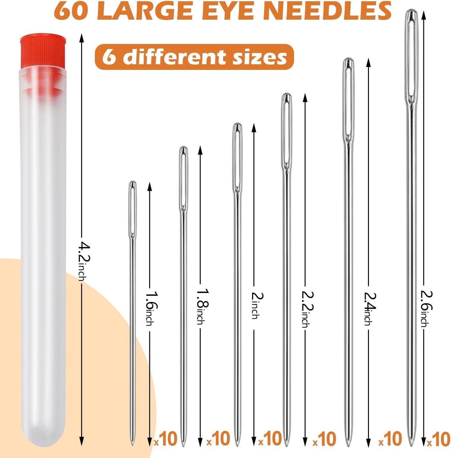 60PCS Hand Sewing Needles – Stainless Steel, 6 Sizes with Threaders for Quilting & Embroidery