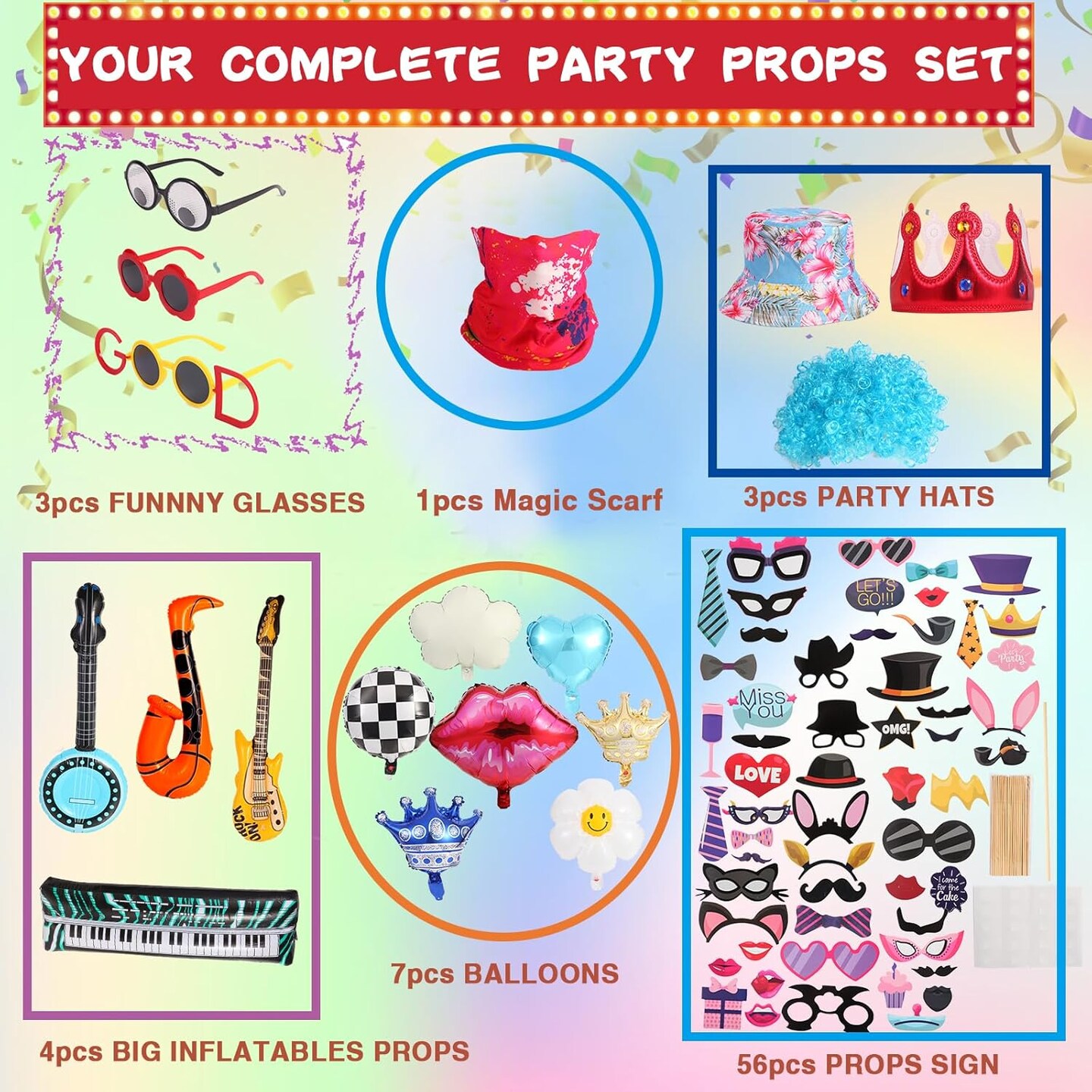 Large Funny Photo Booth Props Set – Hats, Glasses & Party Accessories