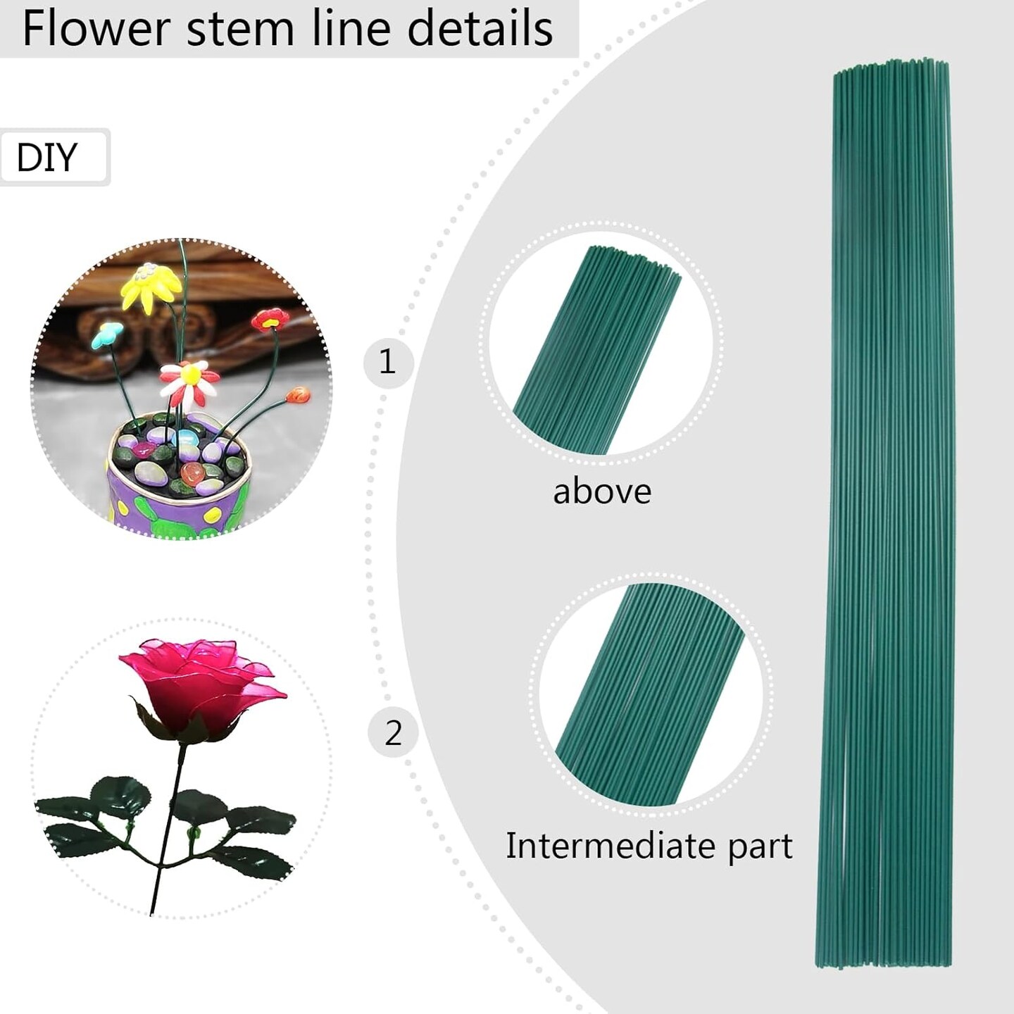 50 Pcs Floral Stems Wire,2 Gauge Florist Flower Wire Stems for Making Flower Arrangement,16 Inch Floral Wire Stems Florist Wire for Bouquet DIY Stem Wrapping and Handcrafts(Green)