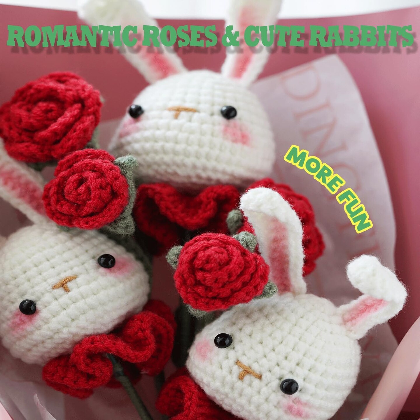 Crochet Kit for Beginners with Step-by-Step Video Tutorials, DIY Craft Set, Knitting Supplies Gift for Adults and Kids (13+) - Complete Kit With Cute Rabbit Flower Bouquet