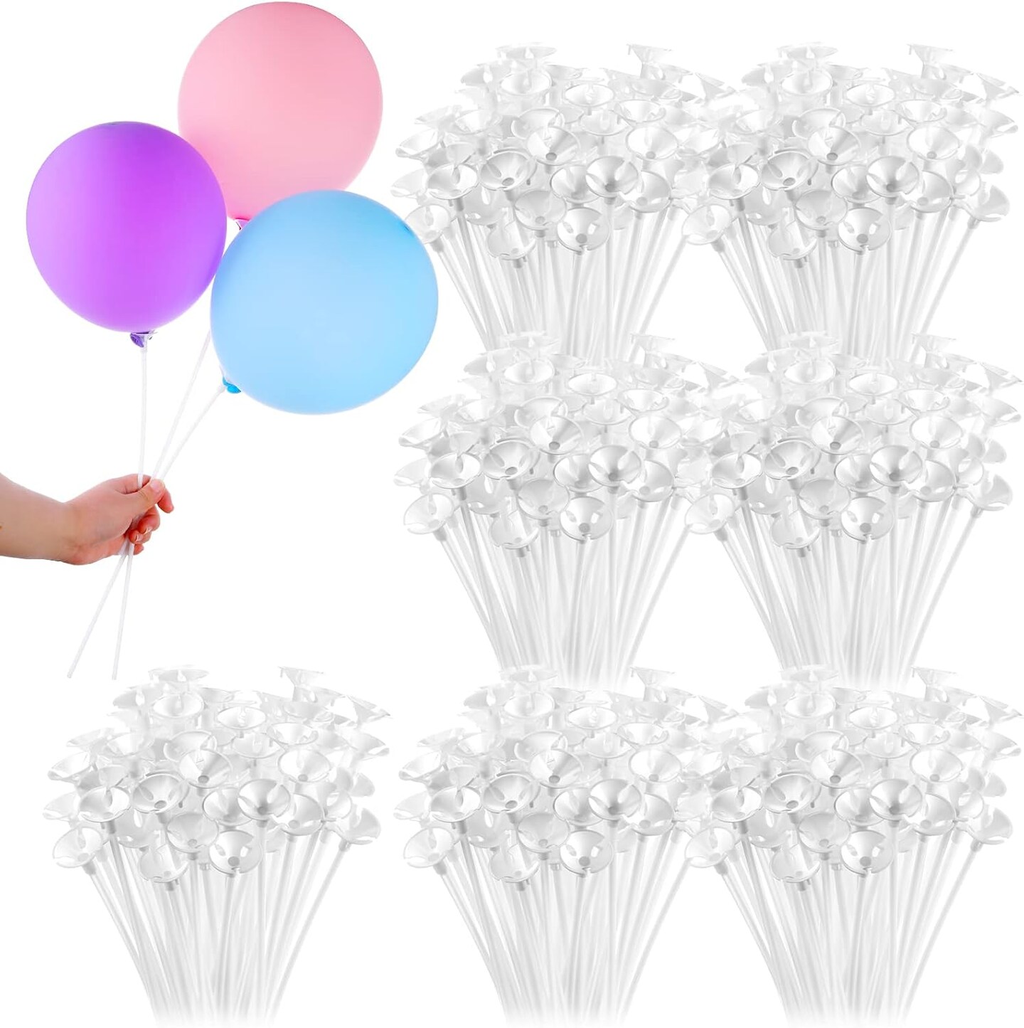 600pcs White Plastic Balloon Sticks with Cups – Reusable Holders for Party, Wedding & Holiday Decor
