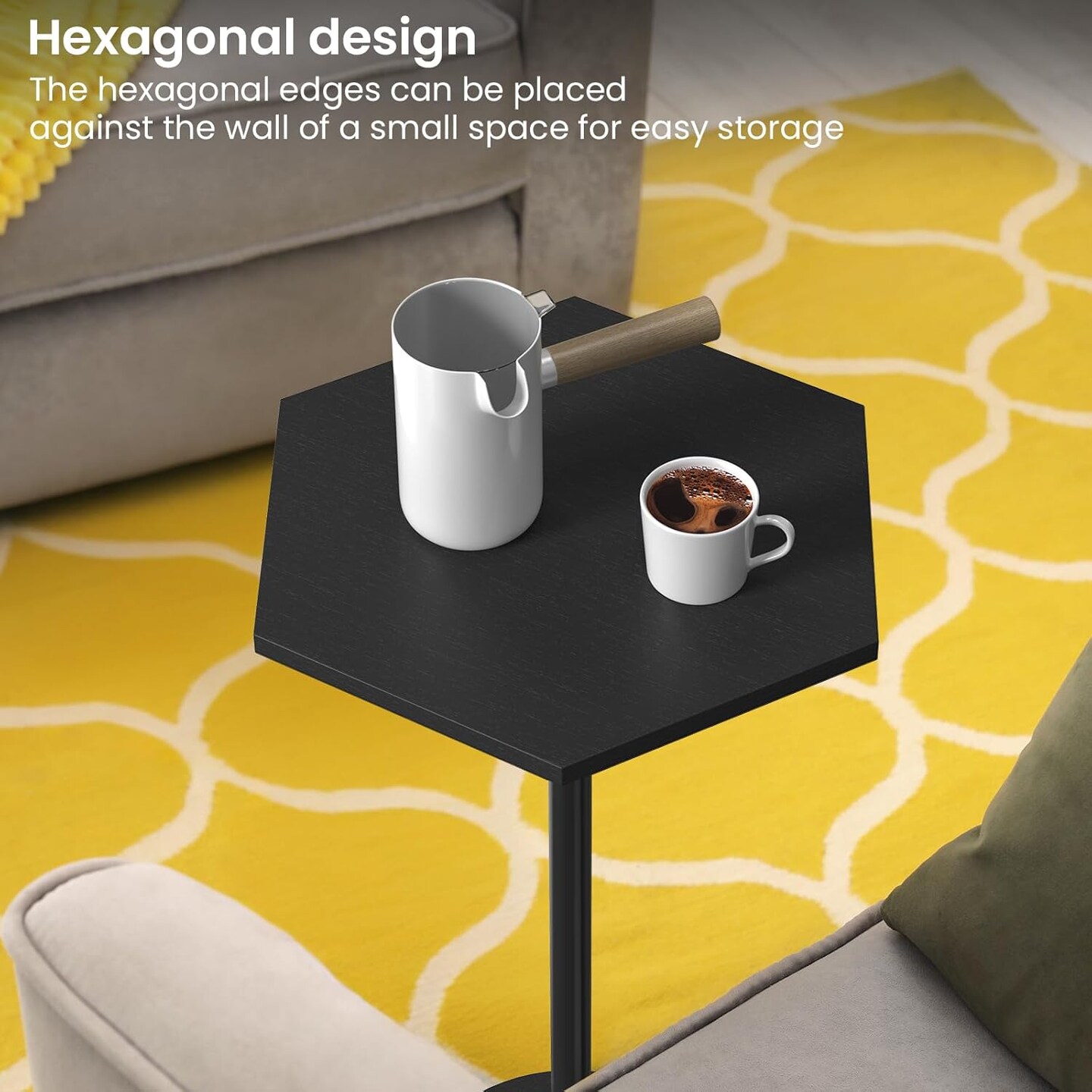 Modern Hexagon Pedestal Table Set of 2 - Black Drink Tables for Small Spaces, 24.4in/62cm Tall, Multi-Functional End Tables for Living Room, Bedroom, Patio (Easy Assembly)