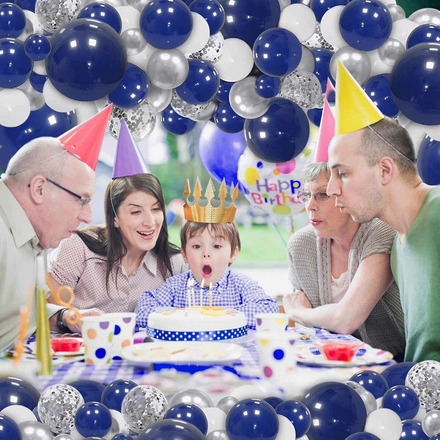 148pcs Navy Blue Silver Balloons Garland Kit, Royal Blue Silver White Confetti Balloon