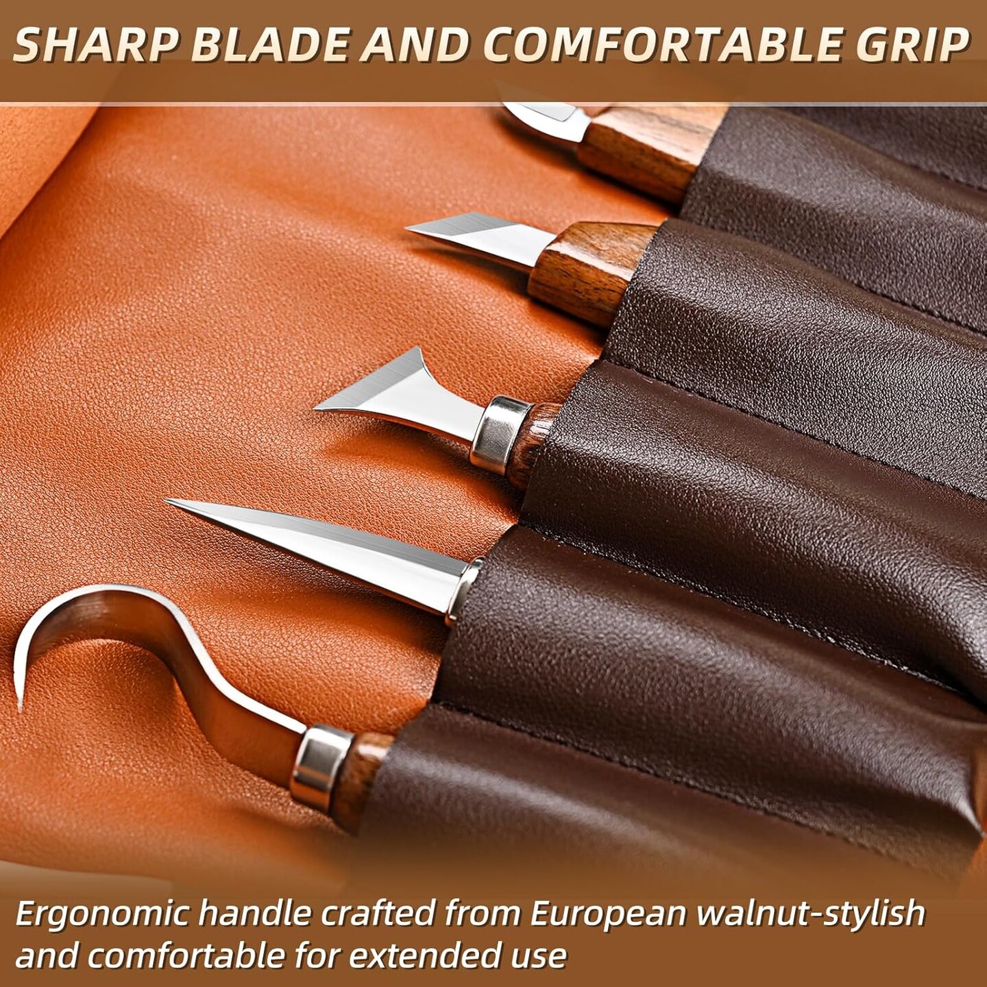Deluxe Wood Carving Kit - 21Pcs Wood Carving Tools with Large Leather Case,Wood Carving Tools Set with 8Pcs Whittling Knives, 8Pcs Detail Carving Knives,Wood Whittling Kit for Beginners
