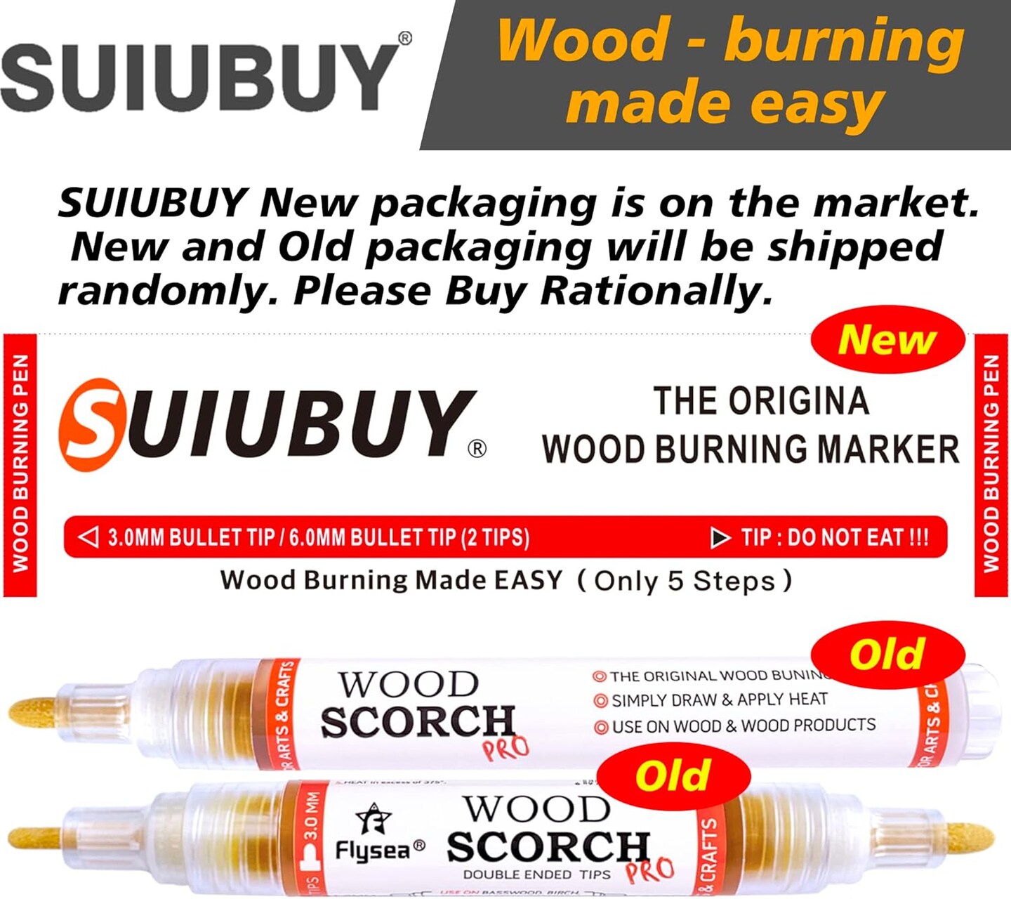 Wood Burning Pen Kit, 2 PCS Scorch Pens Equipped with 2 PCS Replacement Oblique Tip, Chemical Wood Burner Set, Suitable for Beginners of DIY Wood Burning Projects