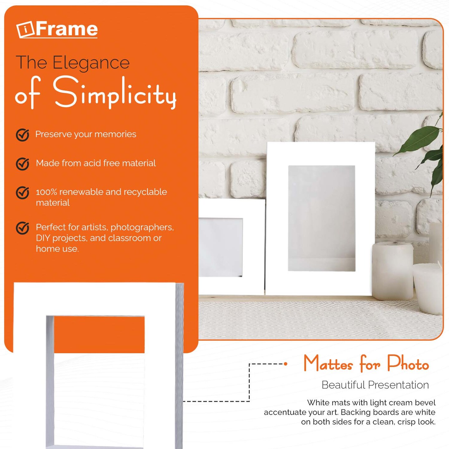iFrame Pre-Cut White Mats with light Cream Bevel-Cut + Backing Boards + Transparent Clear Plastic Bags