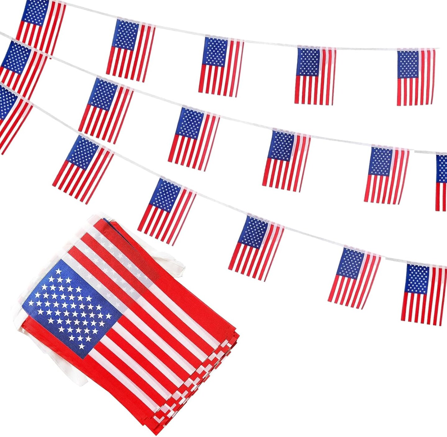 American Flags USA String Flag Banners for Patriotic Events 4th of July Independence Day Sports Bars Inside Outside Decorations 33 Feet 30 Flags