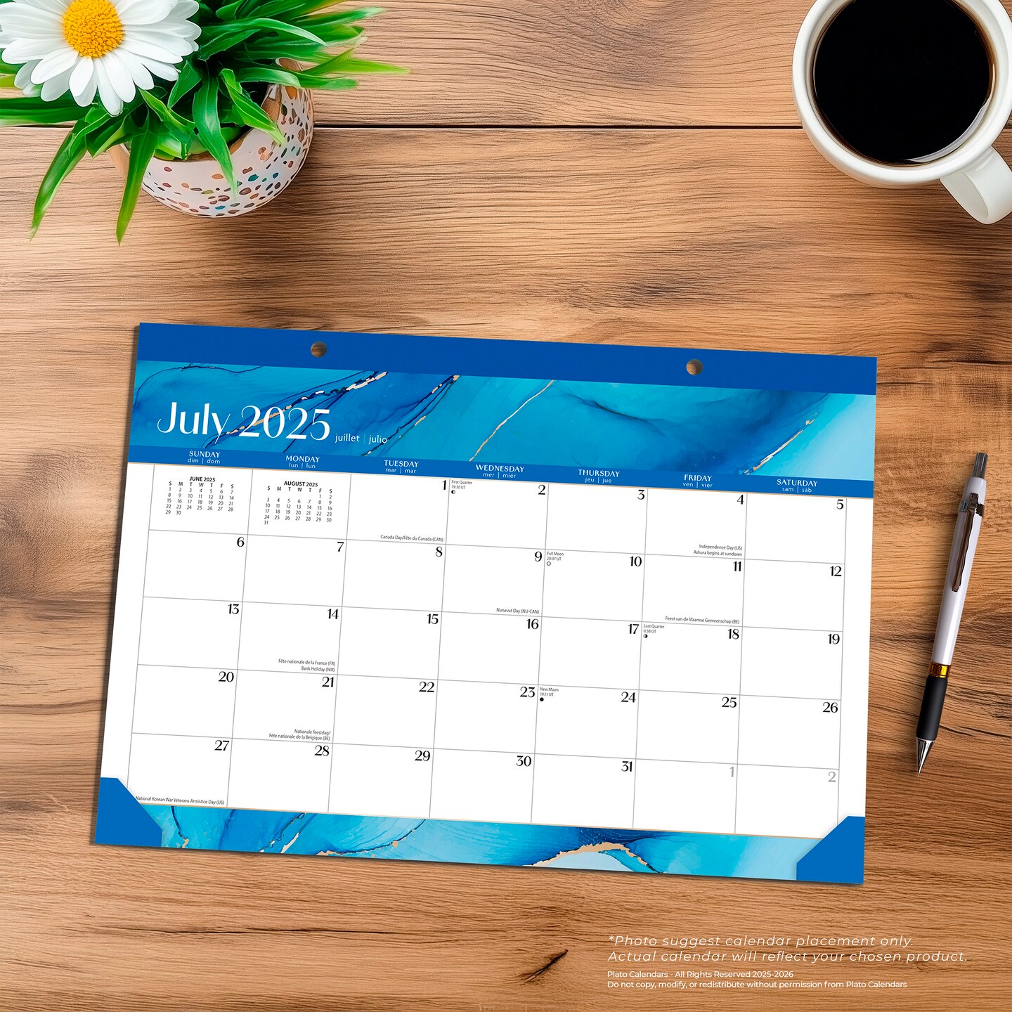 Crackled Blush | 2026 14x10 Inch 18 Months Monthly Desk Pad Calendar | July 2025 - December 2026