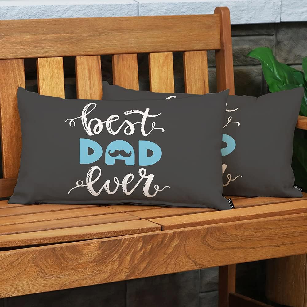 Happy Father&#x27;s Day Lumbar Pillow Cases Best Dad Ever Mustache Beard Calligraphy Blue Black White Decorative Throw Pillow Cover Rectangle Cushion Covers Cotton Linen 12x20 Inch for Men Women