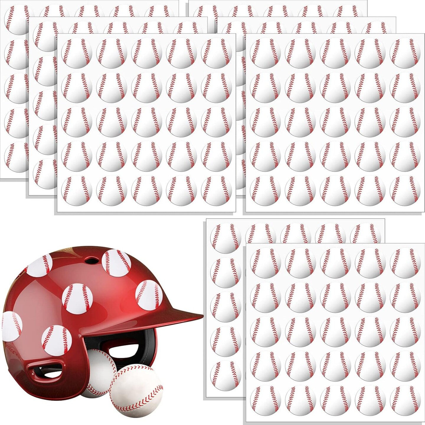 200 Pieces 8 Sheets Baseball Award Decal Set Baseball Vinyl Stickers 1&#x22; Small Self Adhesive Baseball Helmet Stickers for Laptops, Cars, Scrapbook, Phones, Batting