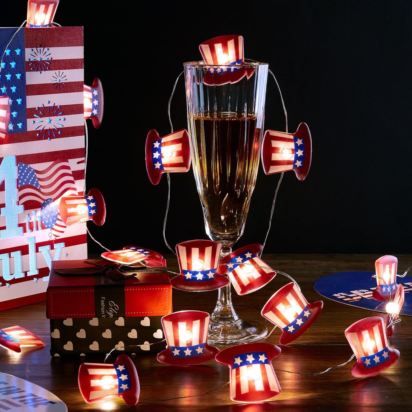 4th of July Decorations, Red White and Blue String Lights with 20 LED Big Hats Patriotic Lights, Waterproof Design for Indoor Outdoor July 4th D&#xE9;cor