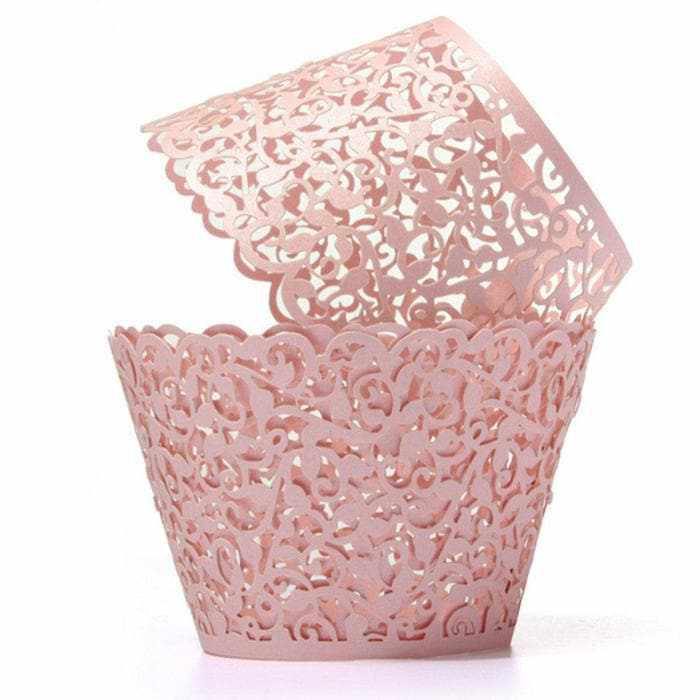Pink Lace & Vine Pattern Cupcake Wrappers & Liners | 25 PC Set
