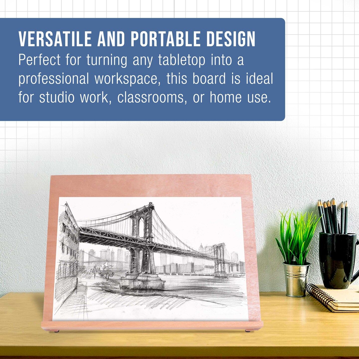 Large 18-1/2&#x22; x 14-1/8&#x22; (A3) Adjustable Wood Art Drawing Board - 6 Angles, Beechwood Construction, Pencil Ledge - Perfect for Designing, Drafting, Sketching &#x26; Architecture Work