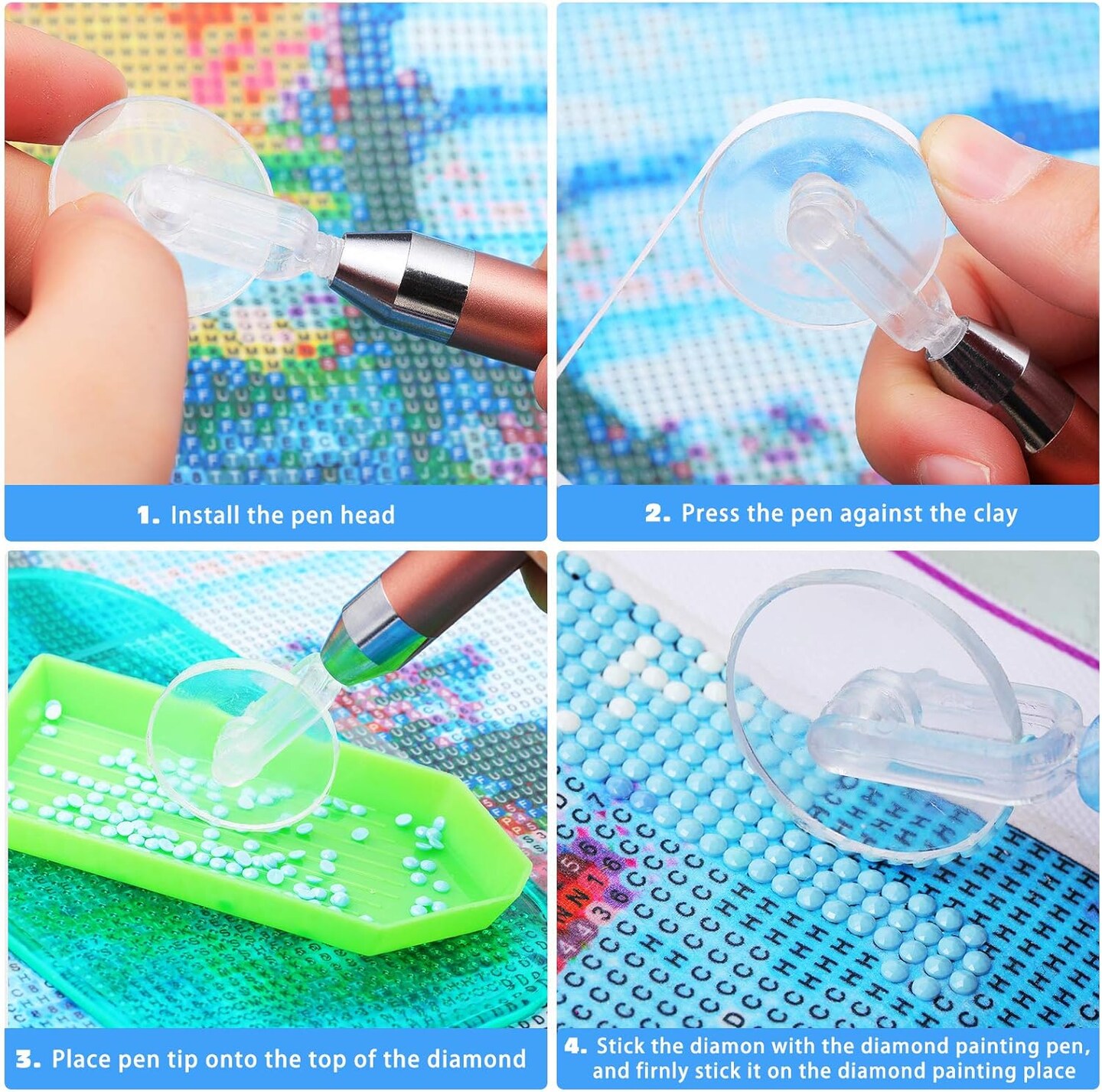 15 Pieces LED Diamond Painting Tools Set 5D Diamond Painting Drill Pens DIY Light Point Pens with Different Pen Heads, Elbow Pen Heads, Plate Trays, Anti-Slip Mats, Tape, Clay Storage Case (Rose Gold)