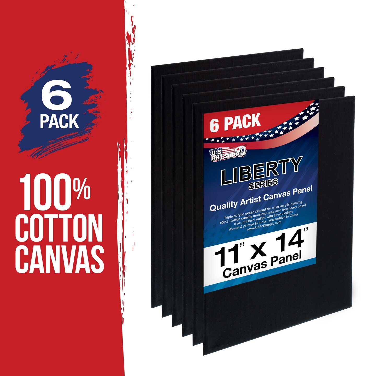 11&#x22; x 14&#x22; Black Professional Artist Quality Acid Free Canvas Panel Boards for Painting 6-Pack