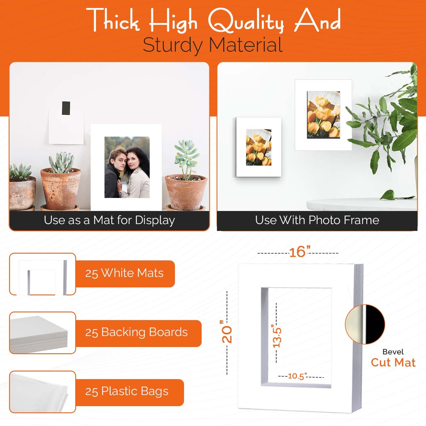 iFrame Pre-Cut White Mats with light Cream Bevel-Cut + Backing Boards + Transparent Clear Plastic Bags