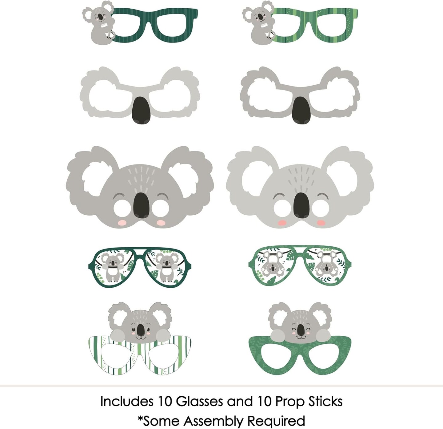 10PCS Koala Glasses & Masks – Bear Birthday & Baby Shower Photo Booth Props