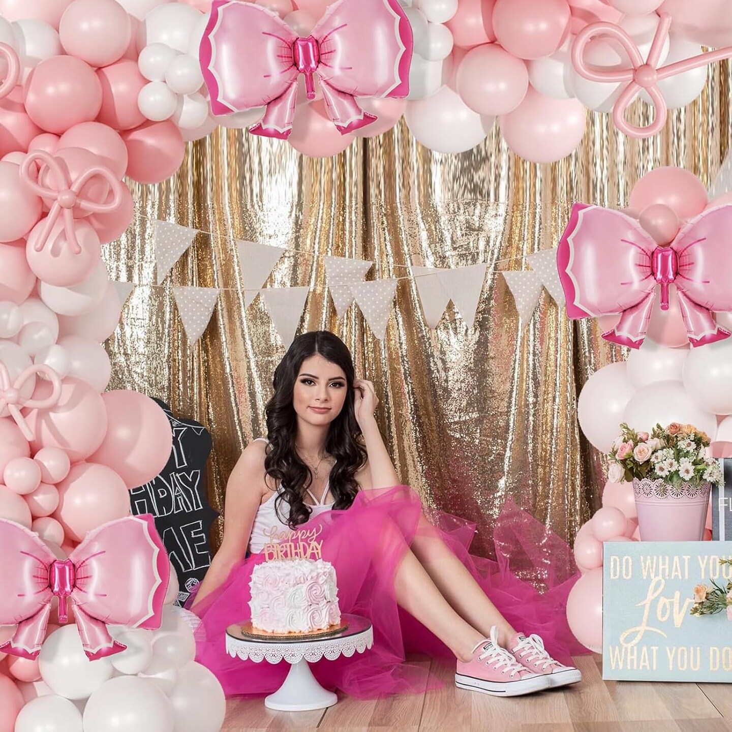 148 Pcs Pink Balloon Arch Kit Pink and White Balloon Garland Pink Bow Long Balloons