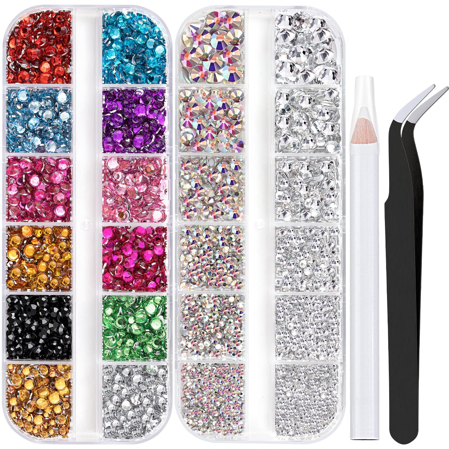 2-Pack Flatback Rhinestones – 4,520pcs Rainbow, AB & White Gems for Crafts, Nail Art & Bedazzling