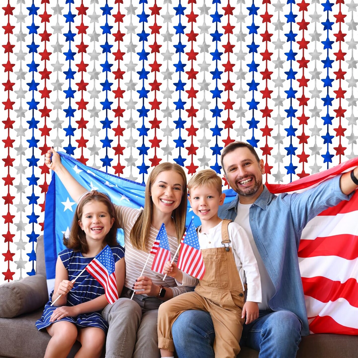 Patriotic Decorations Backdrop,2 Pack Red White and Blue Party Photo Backdrop Patriotic Tinsel Foil Fringe Curtains,Red White and Blue Streamers Tinsel Backdrop Decor for Home,Front Door