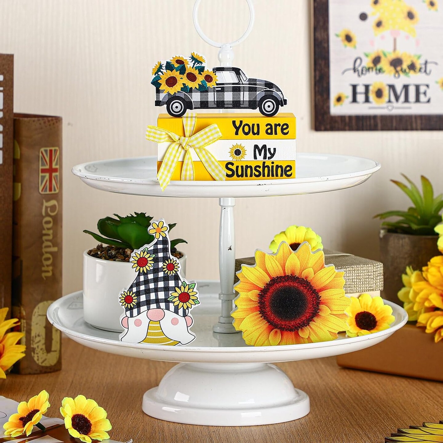 6 Pcs Sunflower Table Decorations Summer Tiered Tray Decor
