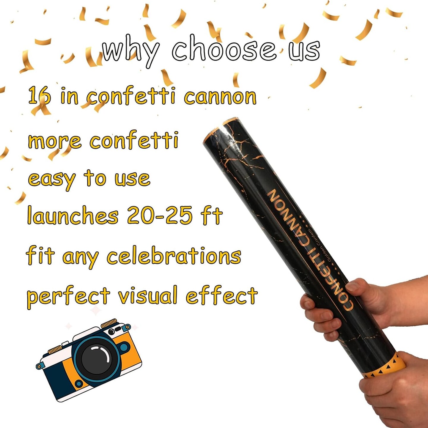 6PCS 16" Gold Confetti Cannons – Air-Powered Party Poppers for Celebrations