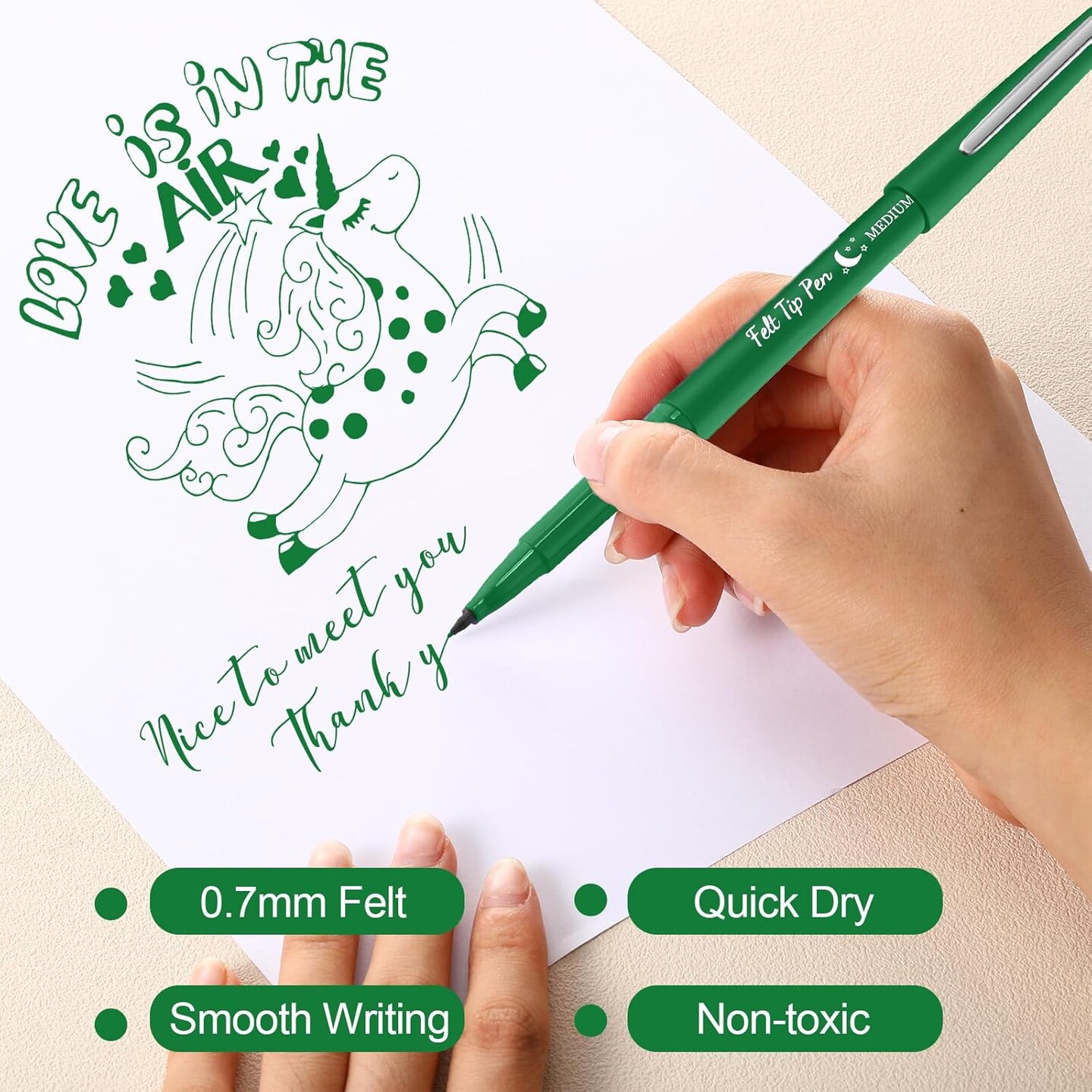 20 Pcs Felt Tip Pens 0.7mm Colored Felt Pens Marker Medium Point Journal Planner for Journaling Writing Note Taking Art Office and School Supplies(Green)