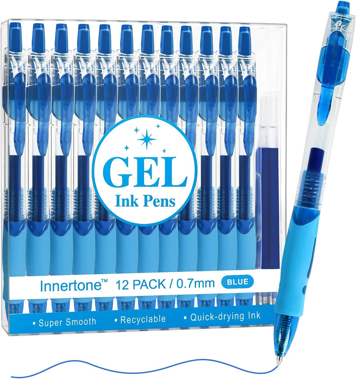 Blue Gel Pens, 12 Pcs Retractable Fine Point 0.7mm With 4 Refills,Blue Pen&#xFF0C;Featuring Smooth Writing And Quick-Drying Ink, Suitable For Women, Men, Journaling, School, And Office Use