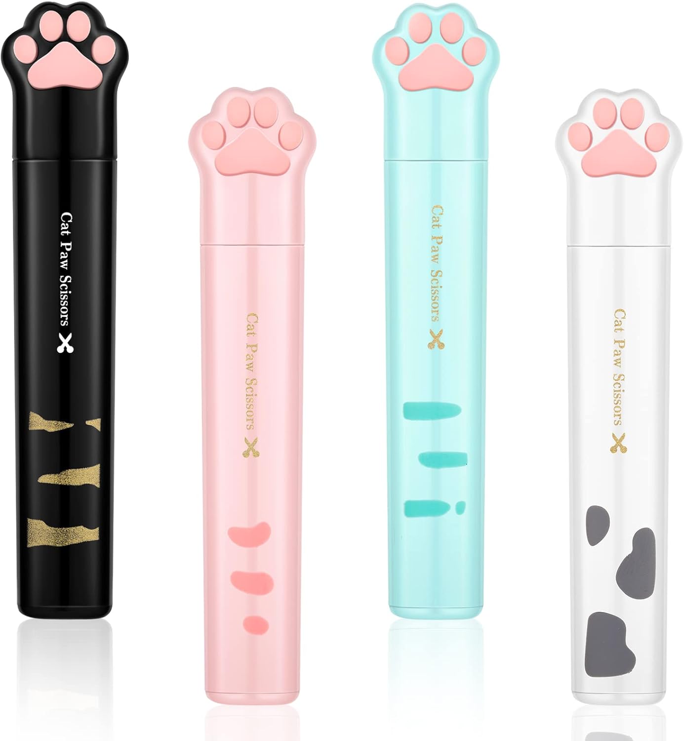 4 Pcs Cute Mini Cat Paw Scissors, Stainless Steel Fun Cartoon Portable Pocket Small Folding Safety Scissors for Paper Cutting, Scrapbooking, Crafting