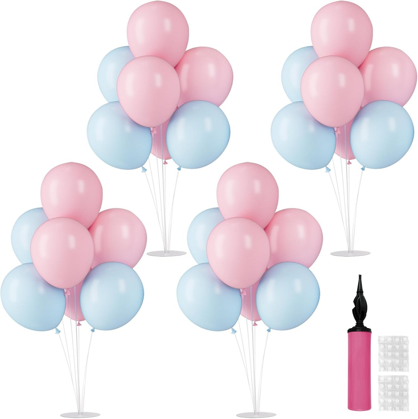 4 Sets Balloon Stand Kit with Blue & Pink Balloons – Table Centerpiece for Gender Reveal & Birthday Party Decor