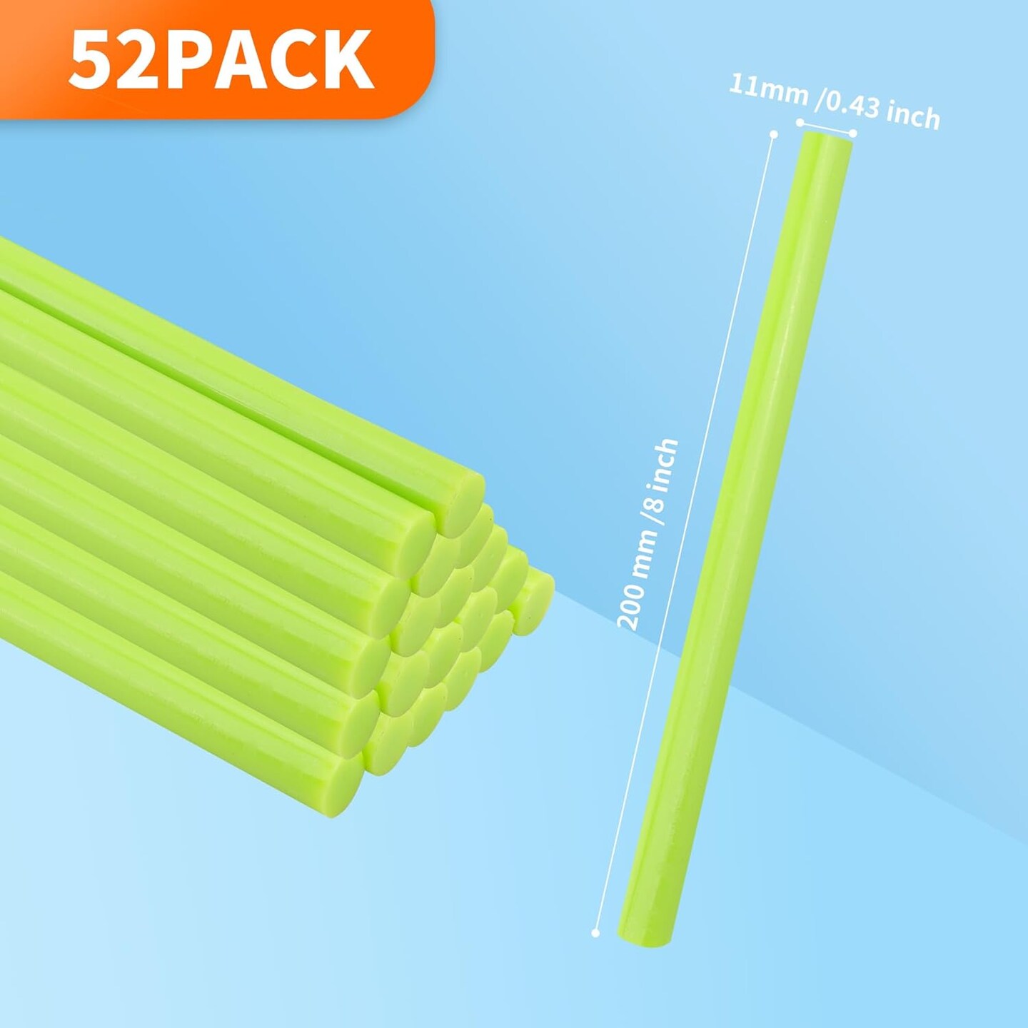 Light Green hot Glue Sticks Full Size 0.43&#x201D; Dia x 8&#x201D; Long, 52 pcs Hot melt Adhesive Glue Sticks, All-Purpose Colored Glue Gun Sticks for Christmas Decoration Crafts Arts School Repair Bonding