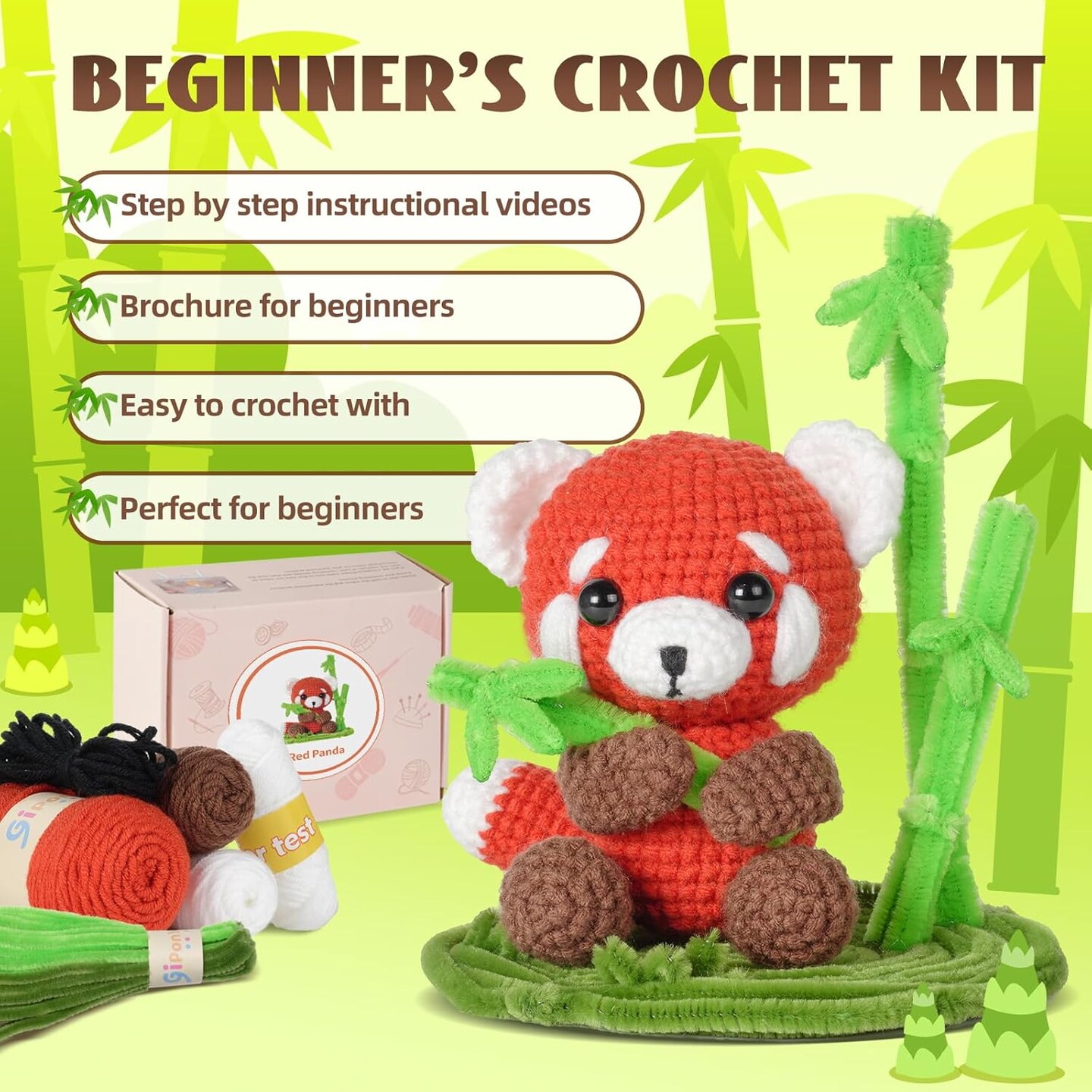 Crochet Kit for Beginners, Crochet Animal Kits, Crocheting Kit for Starters, Learn to Crochet with Step-by-Step Video Tutorials, Beginner Crochet Kit for Adults(Panda)