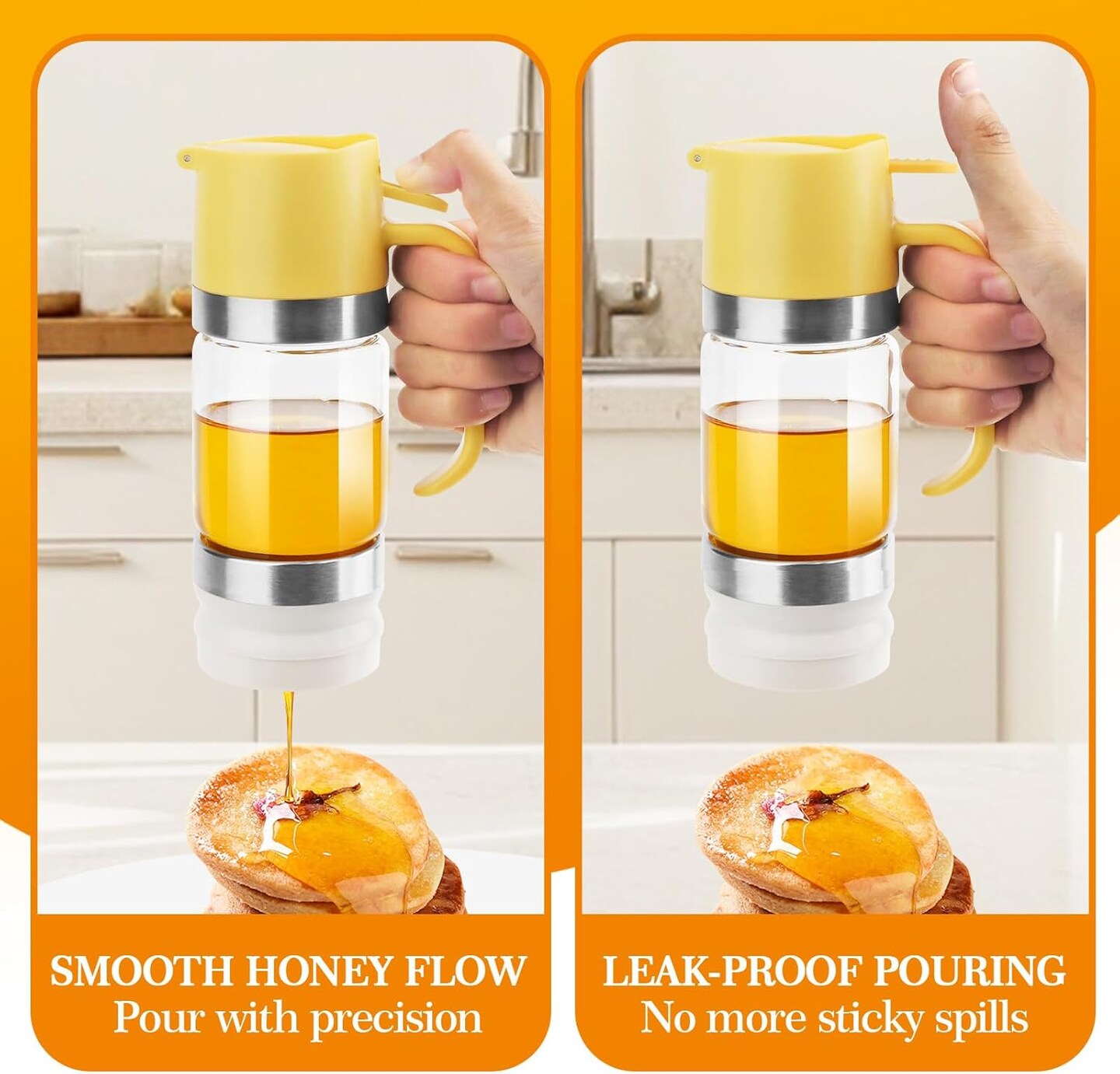 Glass Honey Dispenser,9 OZ Honey Pot with Handle,No Drip Honey Container Jar,Maple Syrup Dispenser,Ideal for Honey and Syrup,White base