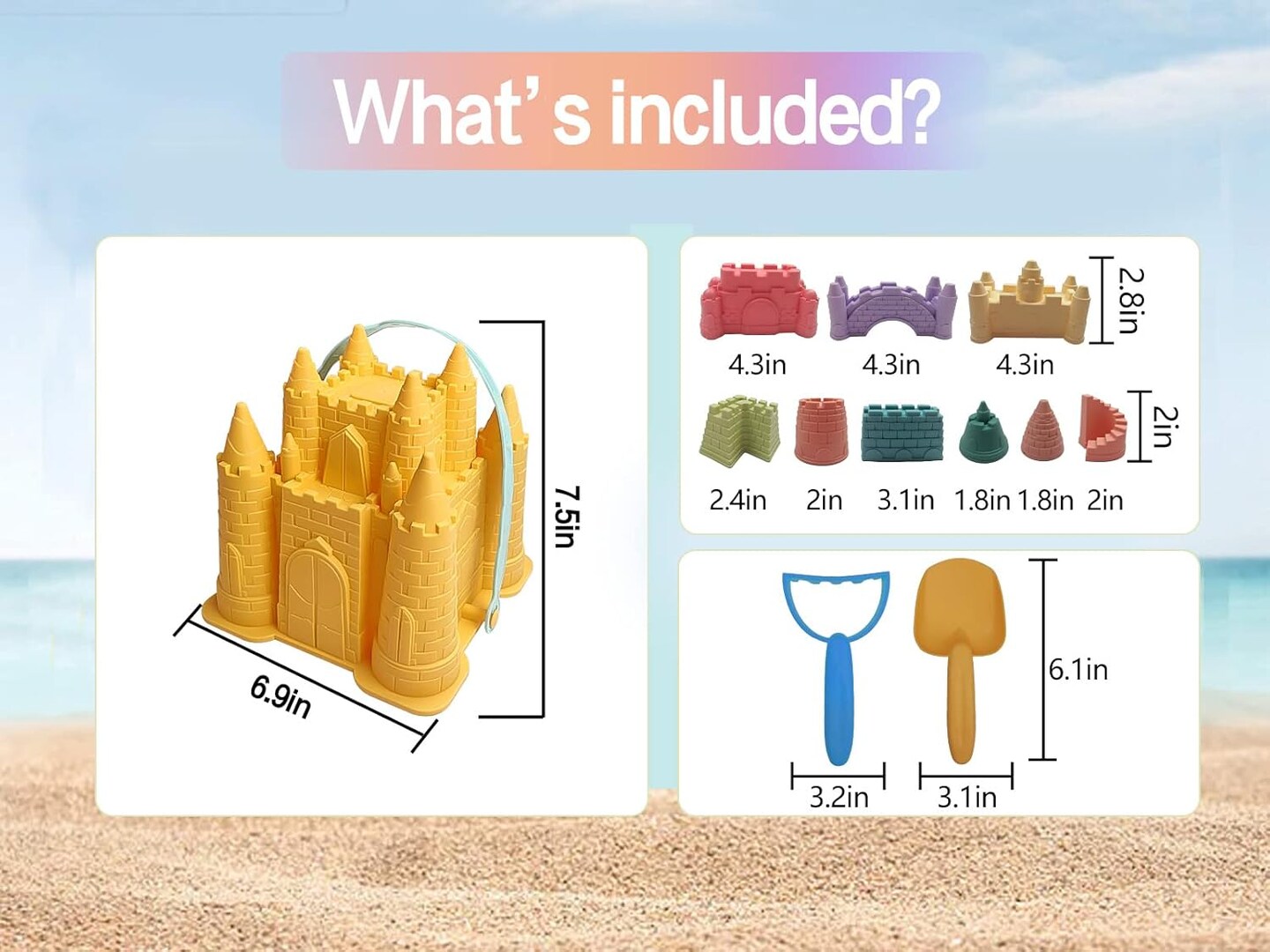Summer Beach and Sand Castle Kit, 12 PCS Sand Toys for Kids Outdoor with Sand Castle Bucket, Molds, Rake and Shovel, Great Toys for Beach