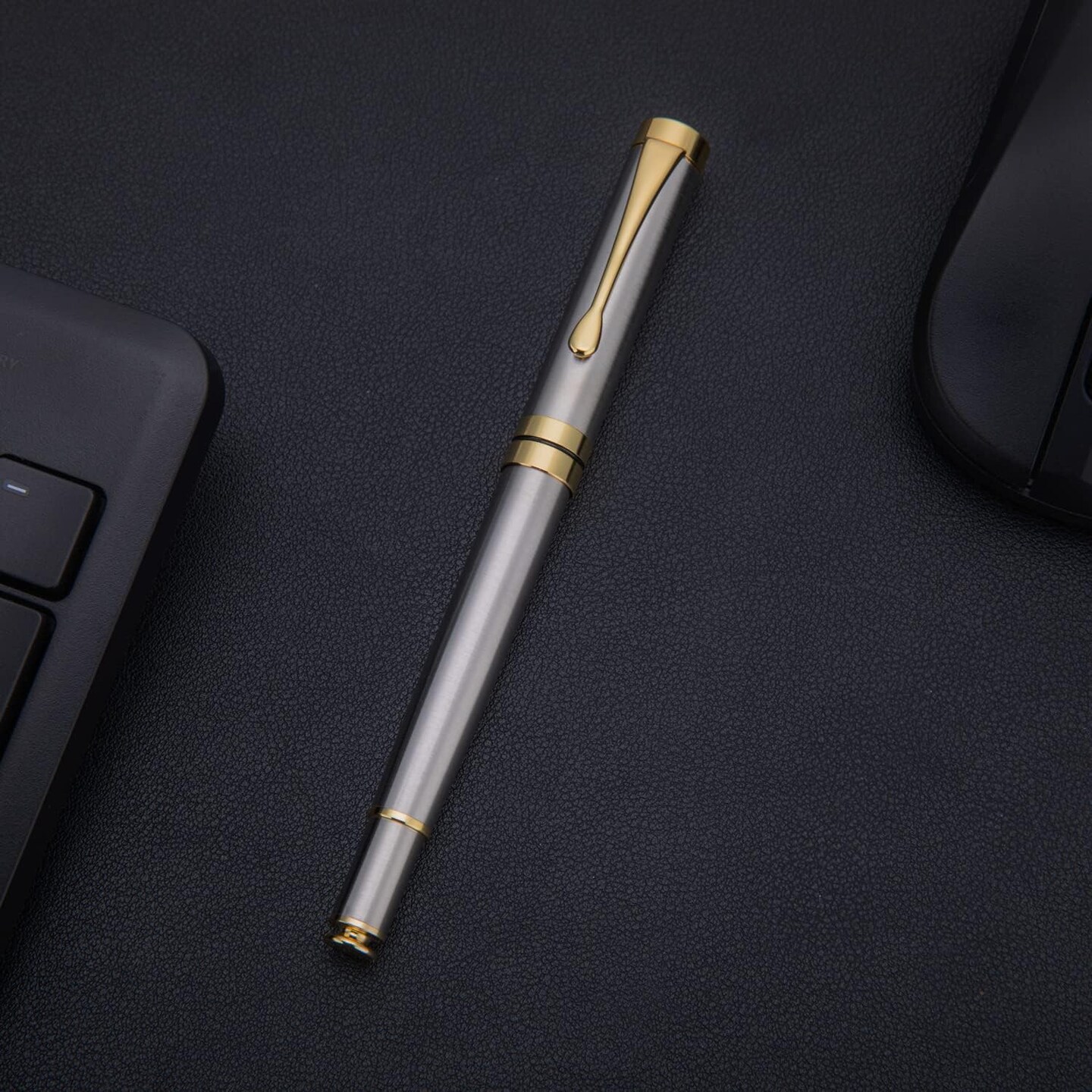 Ballpoint Pens, Stunning Silver Chrome Metal Pen with Golden Trim, Best Ball Pen Gift Set for Men &#x26; Women, Professional, Executive, Office, Nice Pens-Gift Box with 0.5mm Extra Black Refill