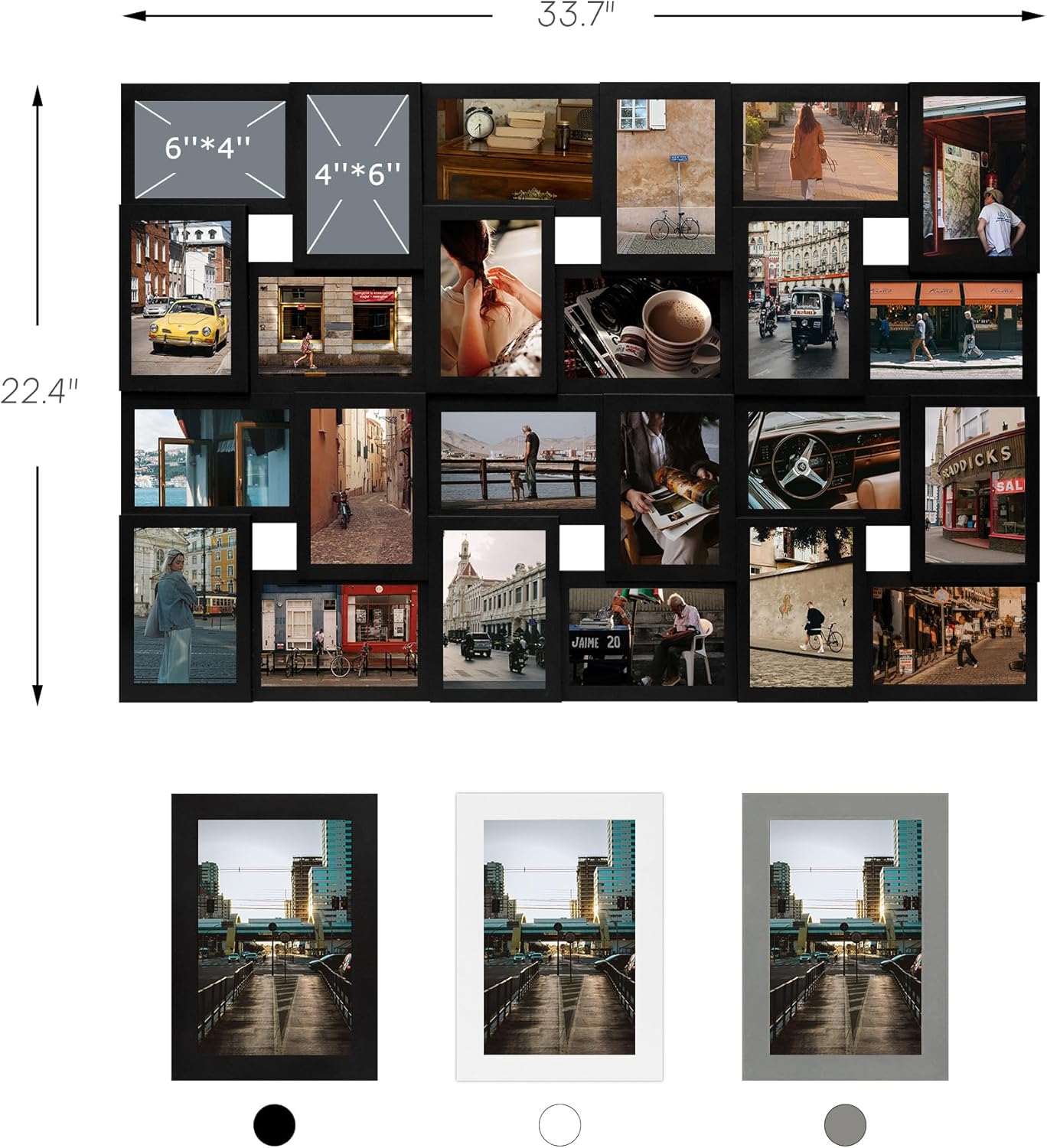 4&#xD7;6 collage frame 24 pictures, picture frames collage wall decor, 24 slot picture frame Wall Hanging For 6&#xD7;4 Photo, Black