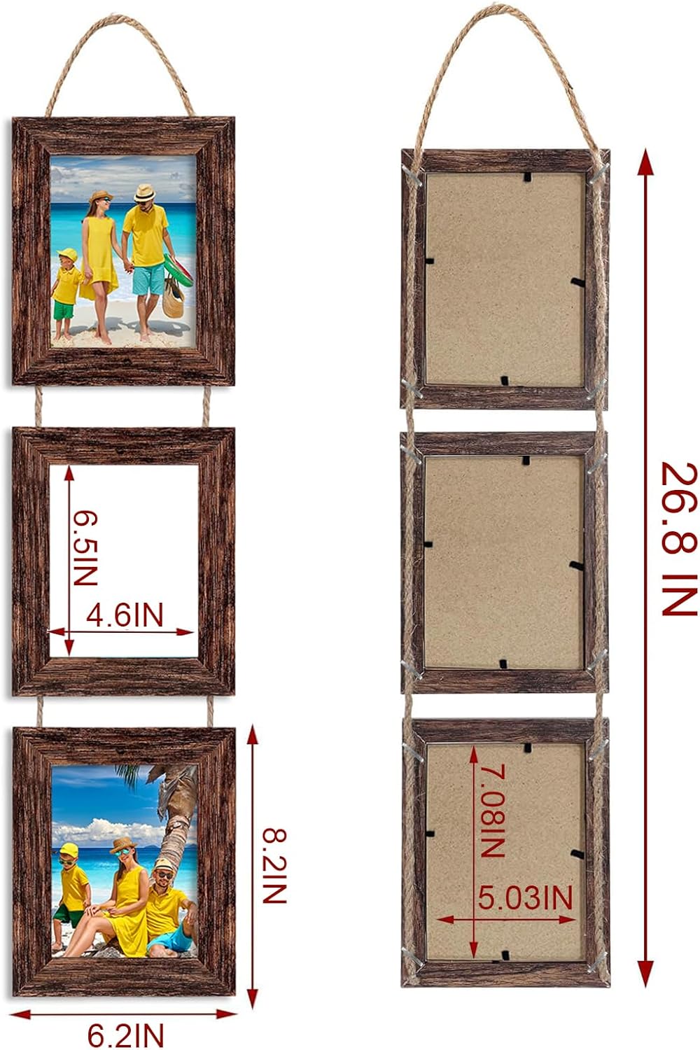 Picture Frames, 5x7 Picture Frame, Wall Hanging Picture Frames Collage with 3 Opening, Wall Decor Engineered Wood Frames (Brown)