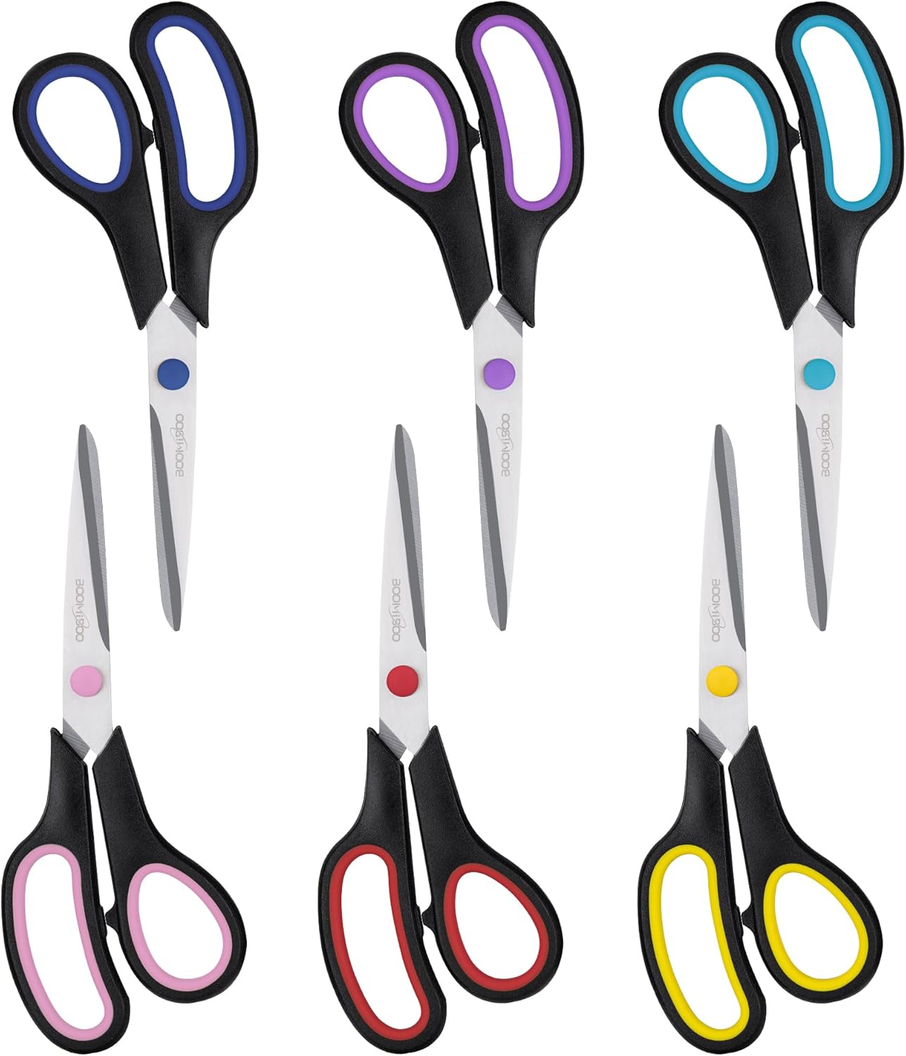 All Purpose 6 Pack - Comfort-Grip Scissors for Office Desk Accessories Sewing Fabric Home Craft School Supplies, Teacher/Class Supplies, Right/Left Handles