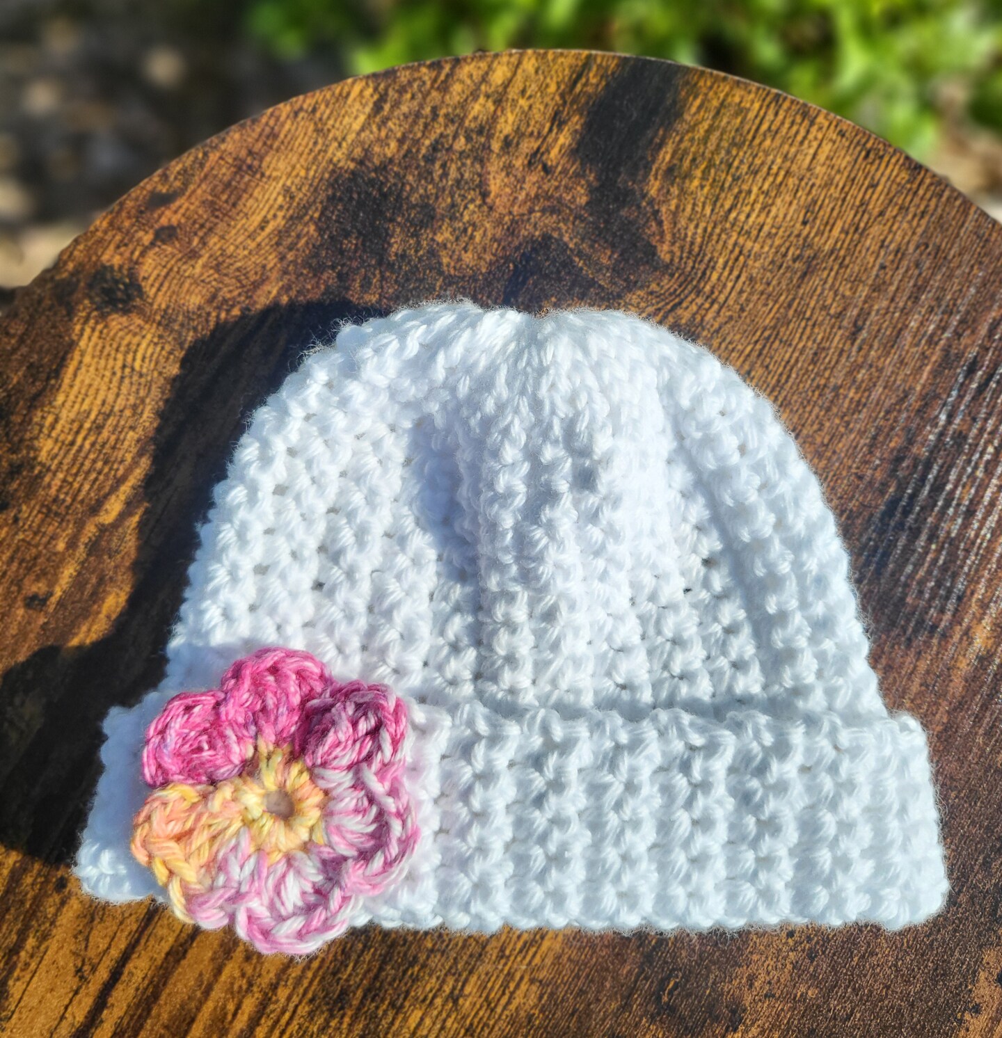 Crochet Beanie Beanie With Strings Called White Flower String