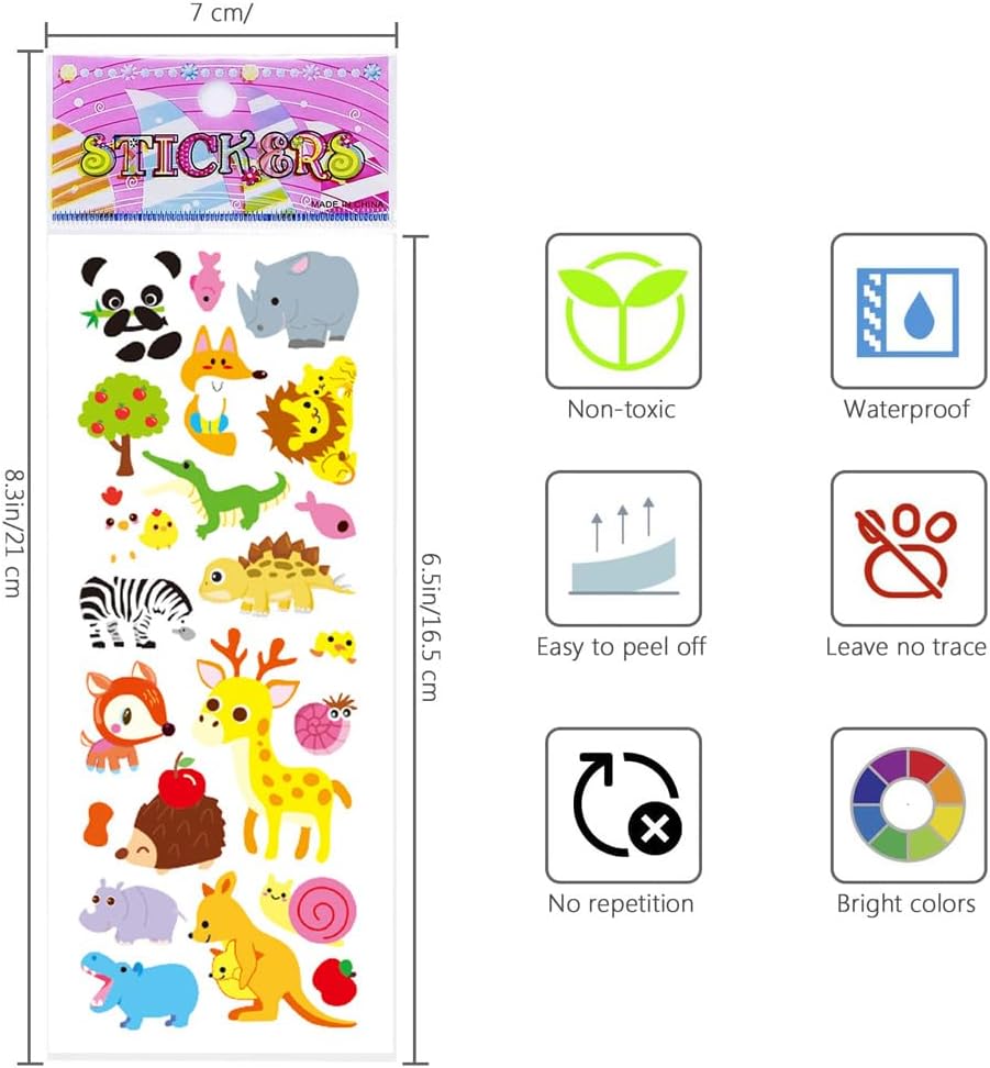 Puffy Stickers for Kids Toddlers, Small 3D Sticker Variety Pack, Kid Stickers Sheets Bulk, Mini Party Favor for Kids Boy (Dinosaur Car Animal Dog Flower Heart Number Food Truck) 24 Sheets