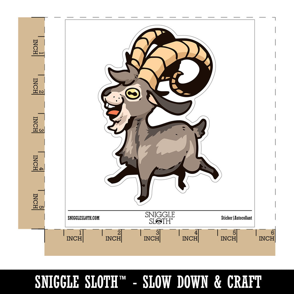 Water Bottle Sticker Set Silly Happy Goat with Big Horns Cute Waterproof Vinyl Stickers Pack Decal, Skateboard, Laptop, Car, Window, Bumper - 5 Pack