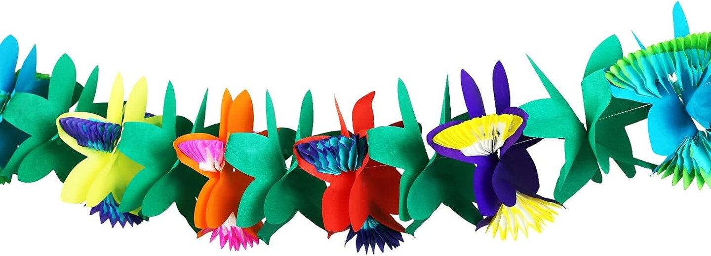 3 Pack Summer Tropical Paper Flower Garland Luau Party Decorations, 30FT Tissue Flower Banner for Hawaiian Summer Tiki Bar Tropical Party Decor