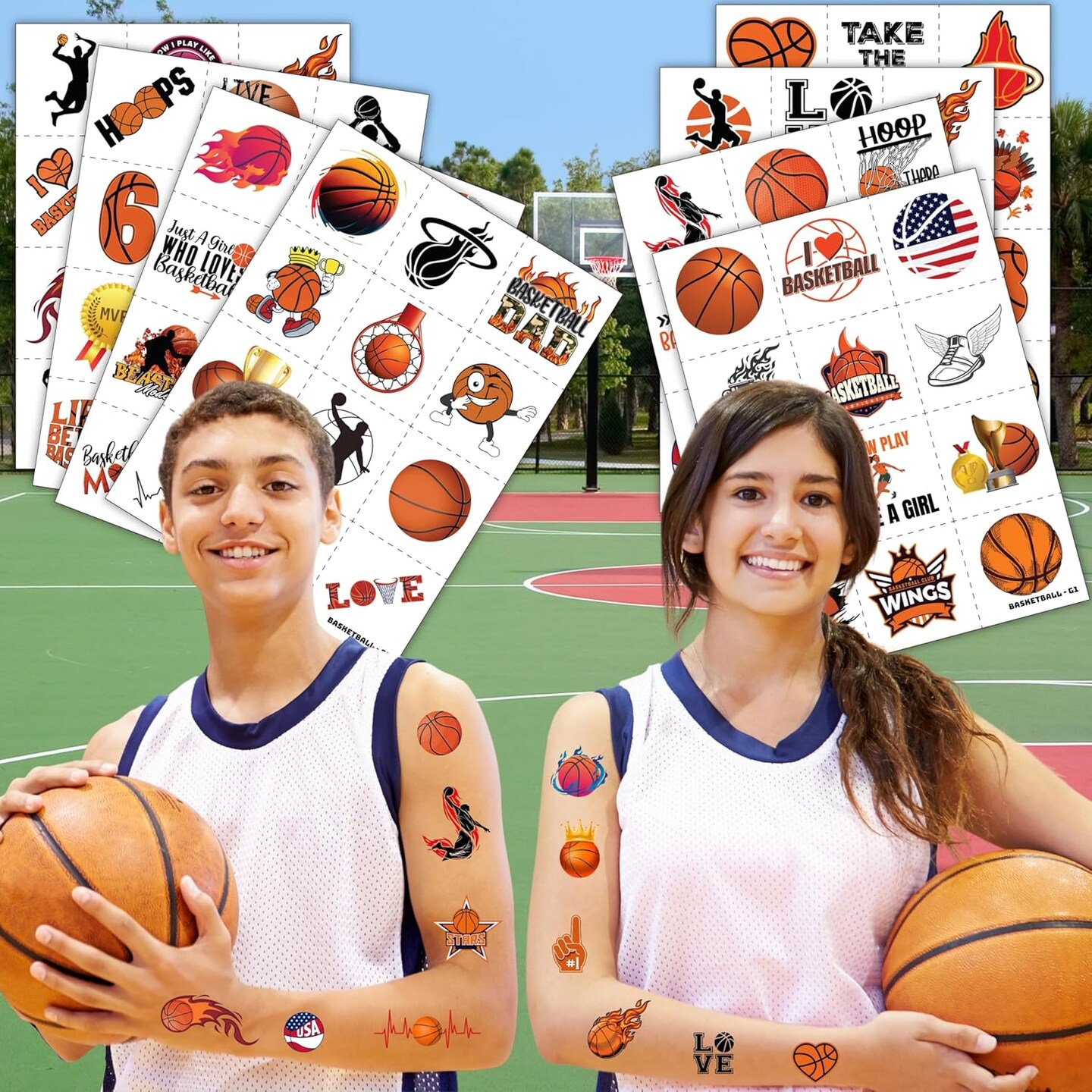 Pre-Cut Basketball Temporary Tattoos - Olympic MVP Sports Game NBA-Themed Stickers for Kids&#x27; Birthday Party Supplies, Decorations, Favors, and Prizes