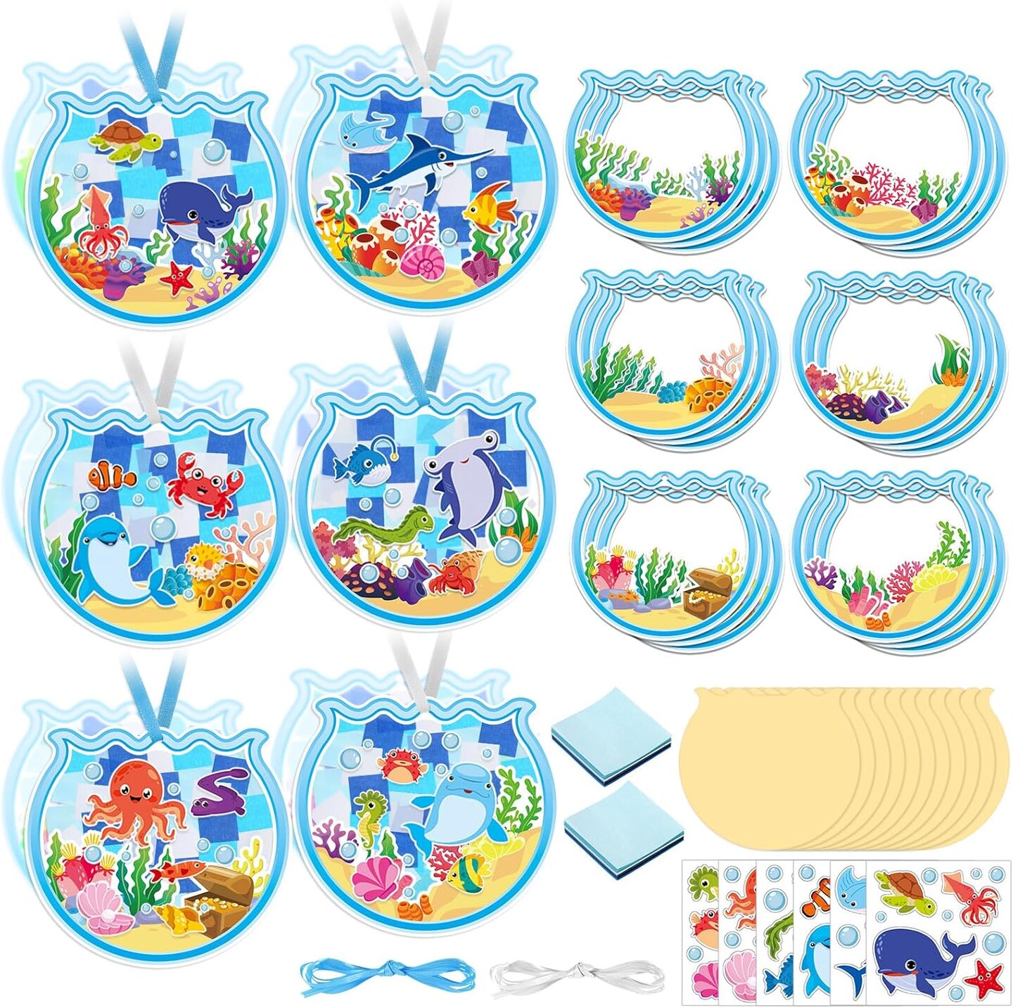 24 Pcs Summer Craft Kits Under The Sea Scene Suncatcher Kit Make a Ocean Animal Suncatcher Craft Ornament Under The Sea Scene