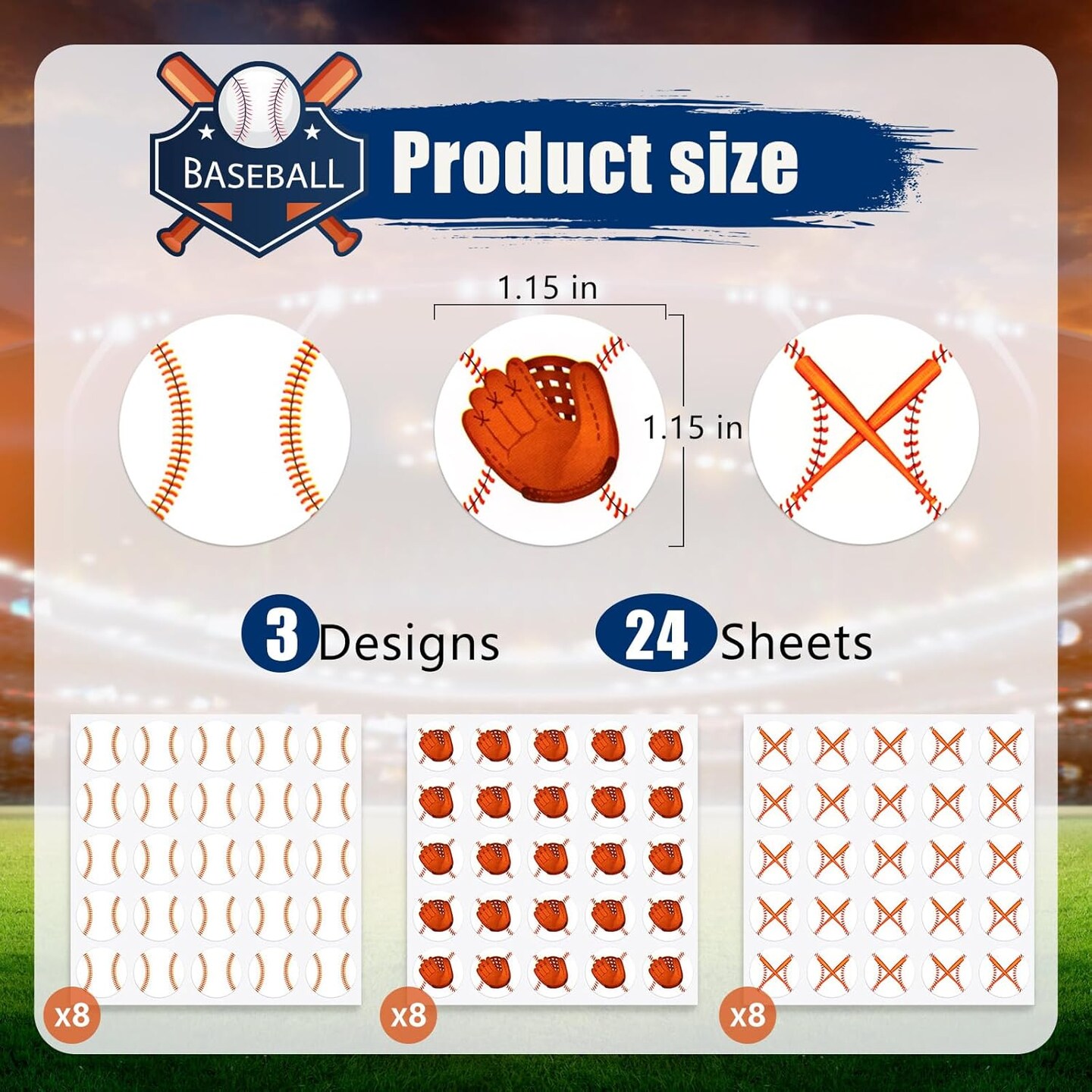 600 Pcs Baseball Helmet Stickers, 24 Sheets 1.18 Inch Self Adhesive Softball Helmet Decals Award Decals Baseball Accessories for Laptops, Scrapbook, Sport Party