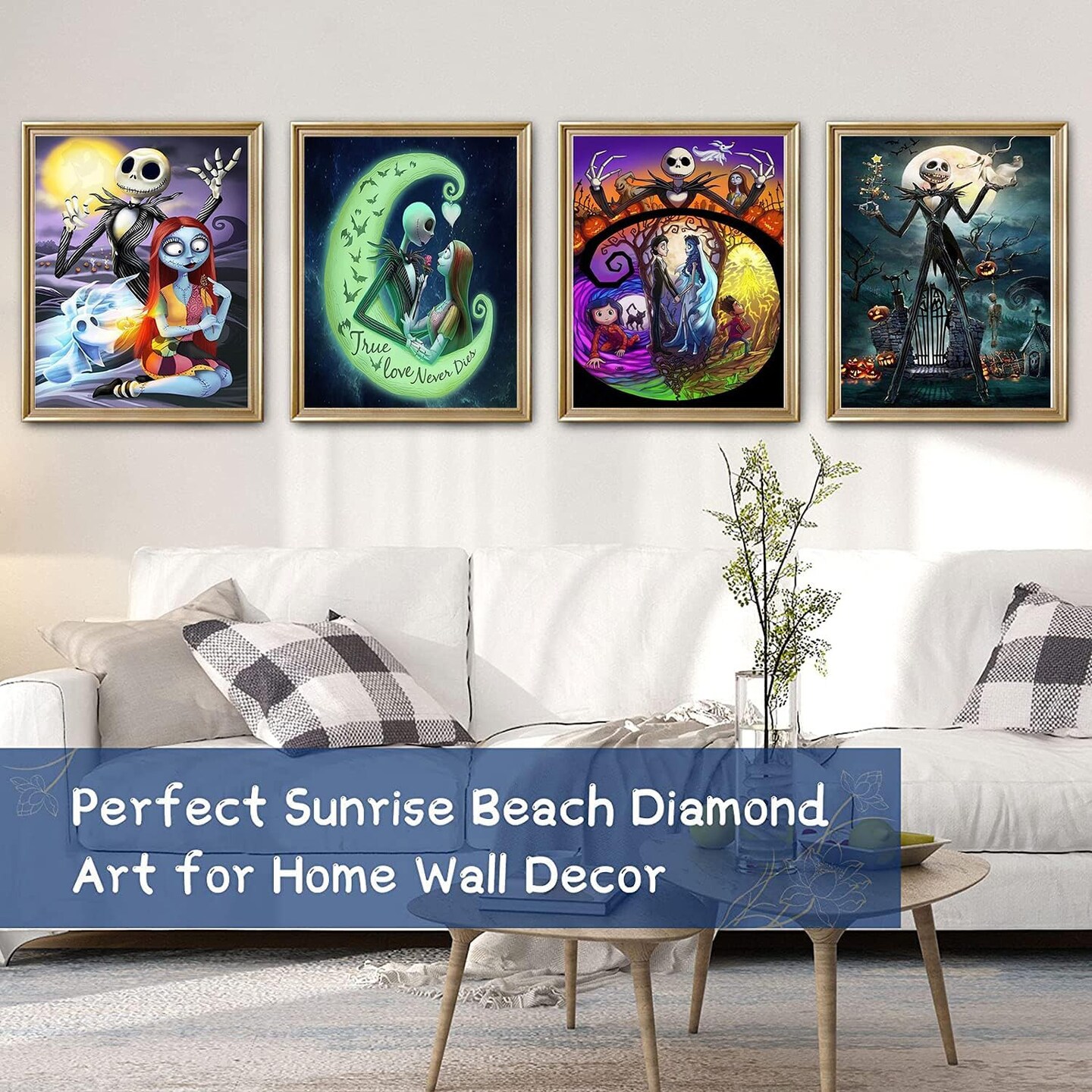 4 Pack Diamond Painting Kits for Adults DIY 5D Jack&Sally Halloween Diamond Art Paint with Round Diamonds Full Drill Nightmare Gem Art Painting Kit