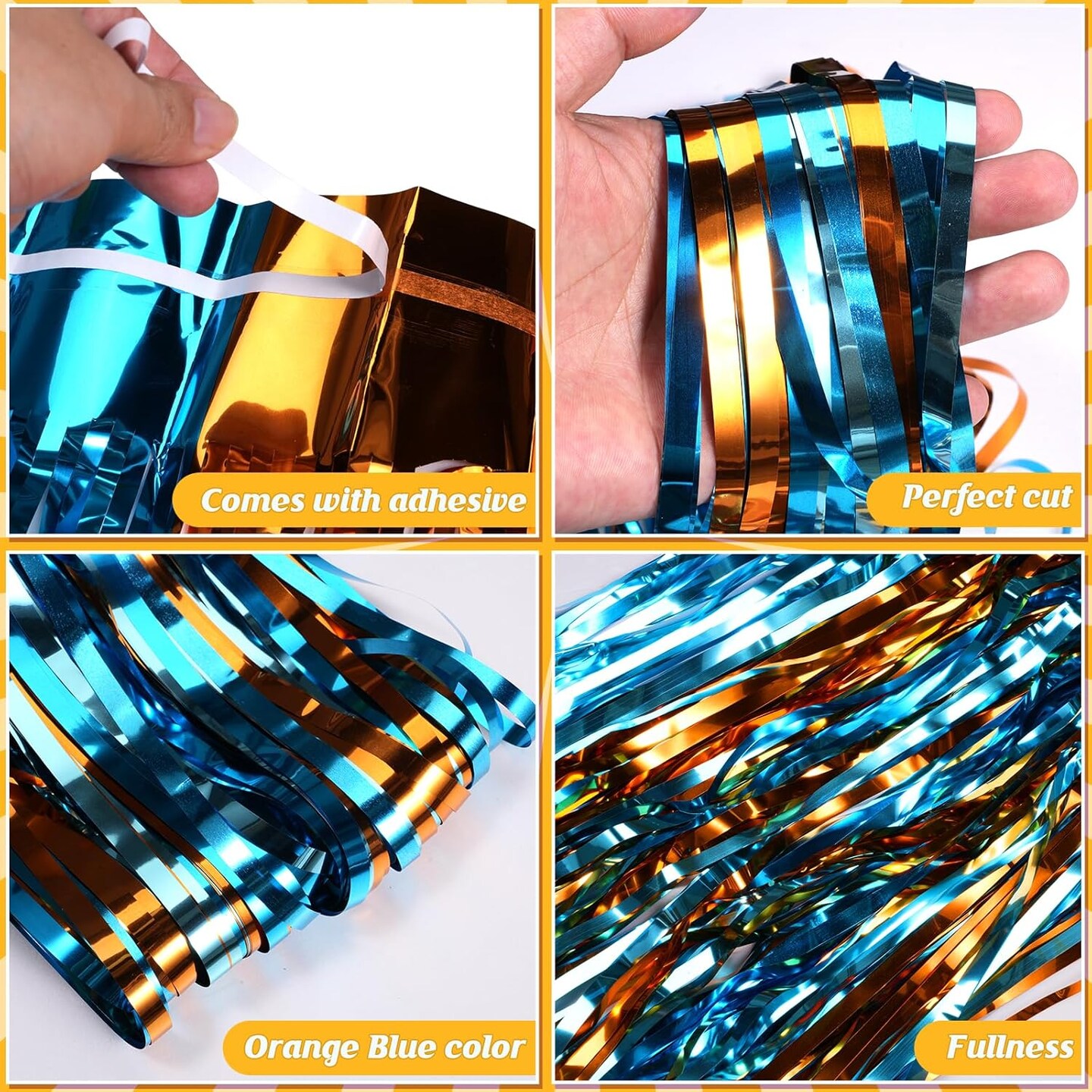 3 Pack 3.3X6.6Ft Blue Dog Foil Fringe Curtains Backdrop Decorations, Orange Blue and Light Blue Birthday Party Tinsel Metallic Streamers Photo Booth Background for Blue Dog Theme Party Supplies