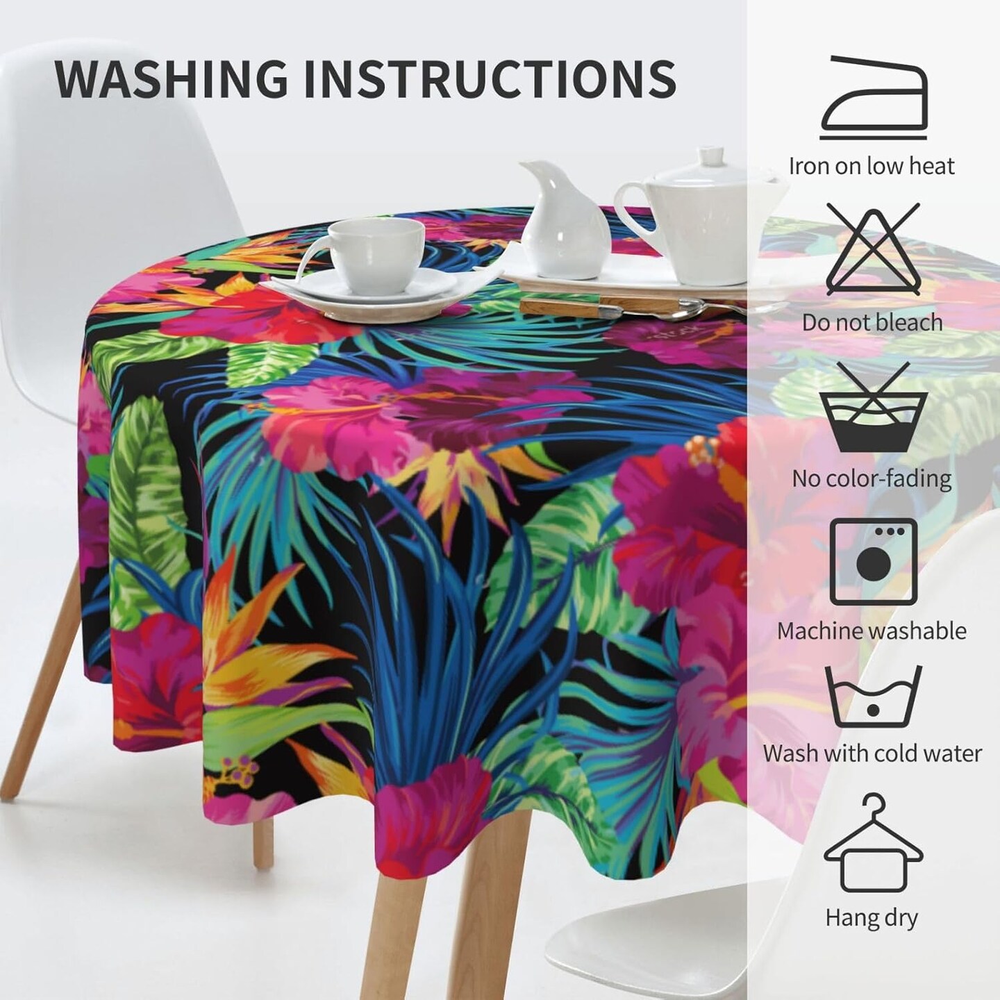 Mexico Round Tablecloth 60 Inch Washable Reusable Decoration Table Cover for Kitchen Party (Leaf)